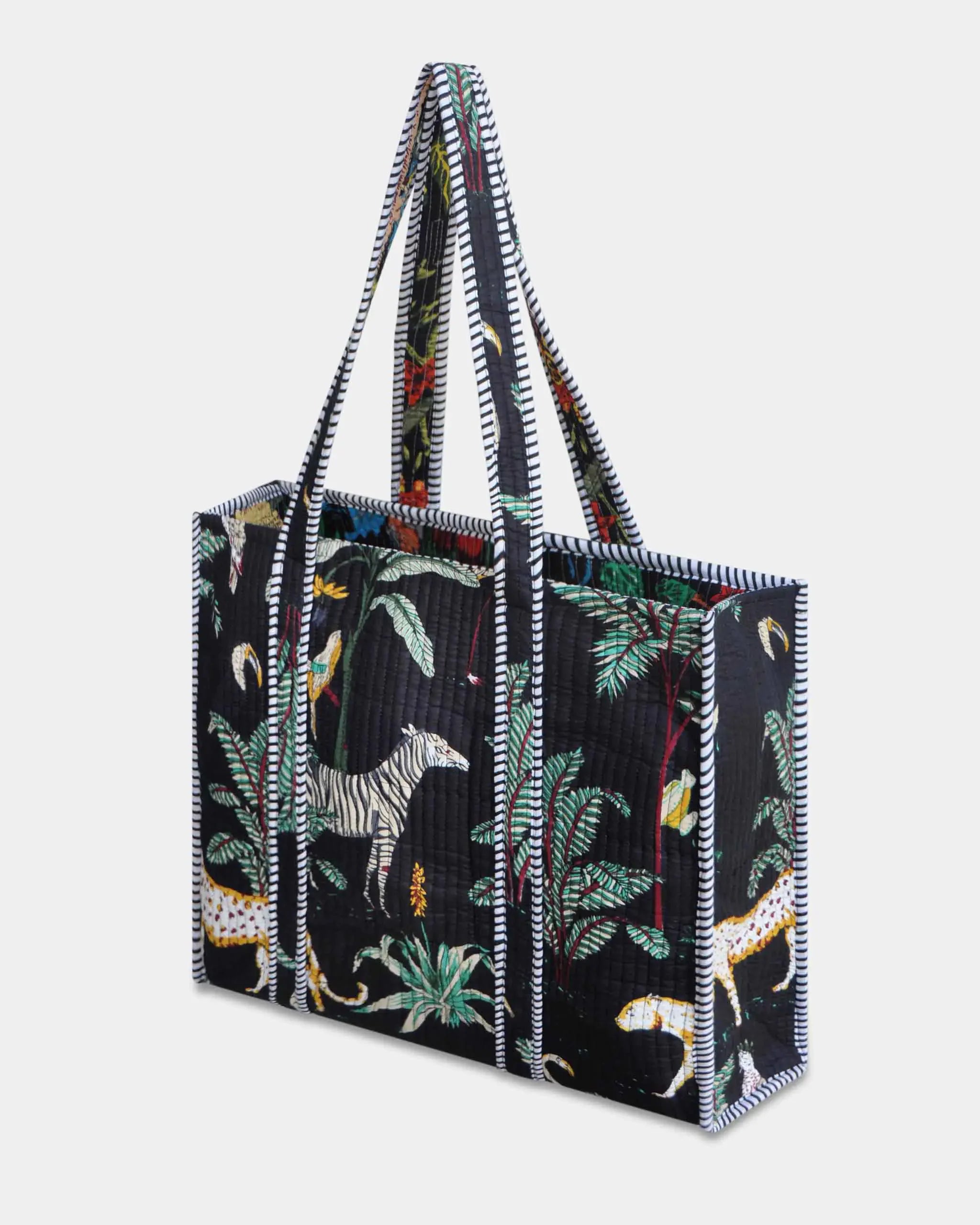 Sac cabas réversible en coton matelassé - JUNGLE Noir - Bokabas Sac (Image 3)