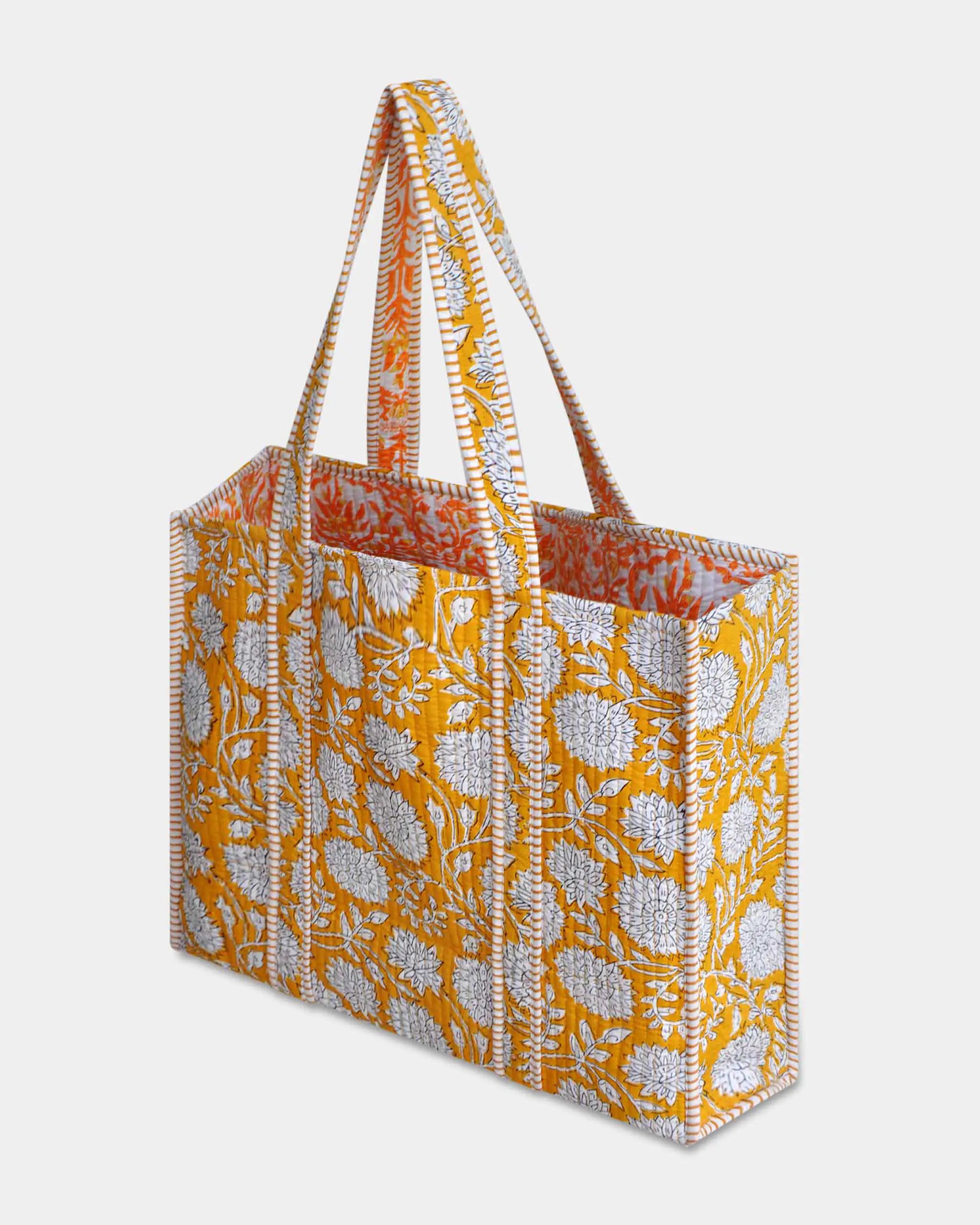 Sac cabas matelassé en coton réversible - PIQUE Jaune - Image 2