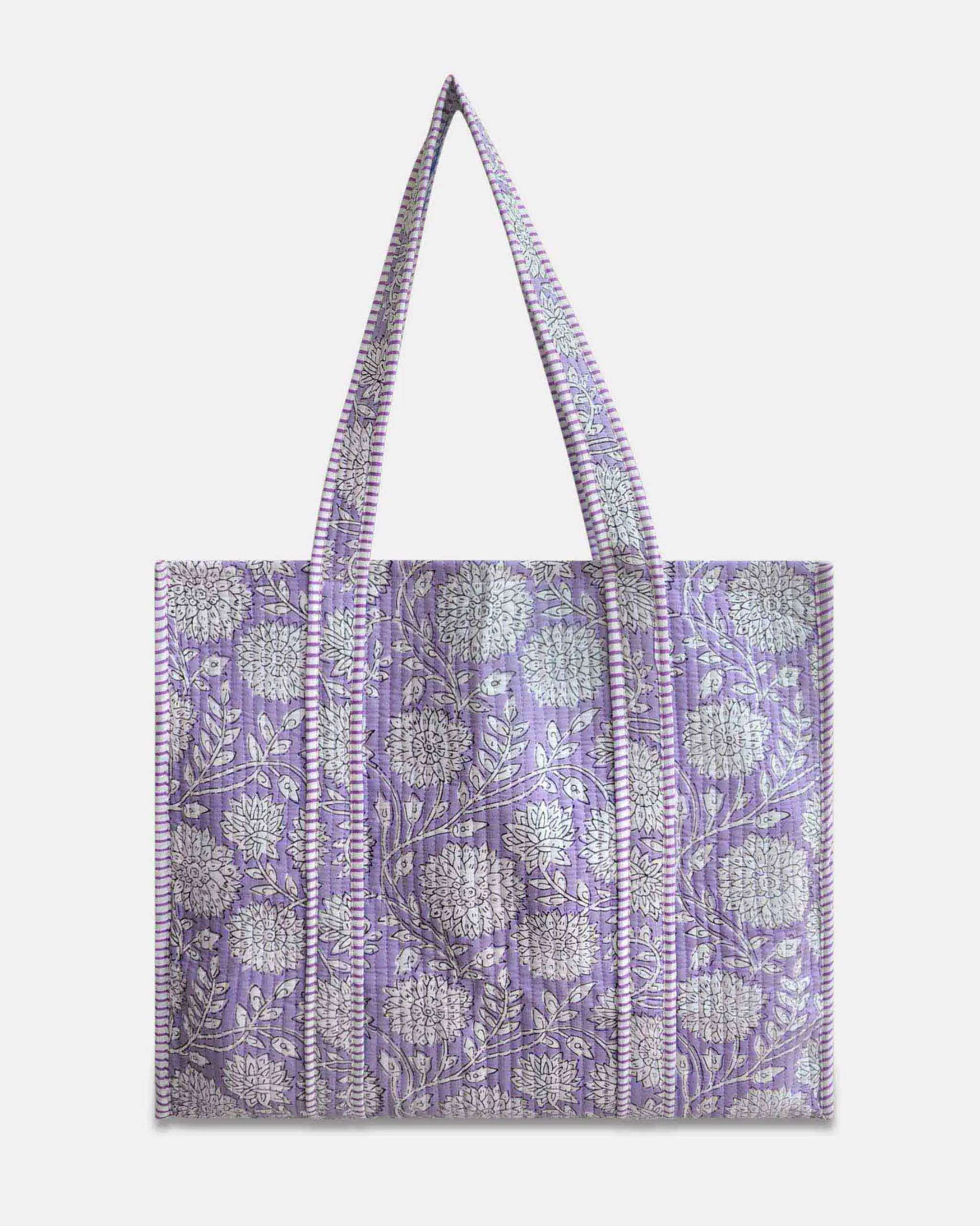 Sac cabas réversible en coton matelassé - PIQUE Violet - Bokabas Sac (Image 1)