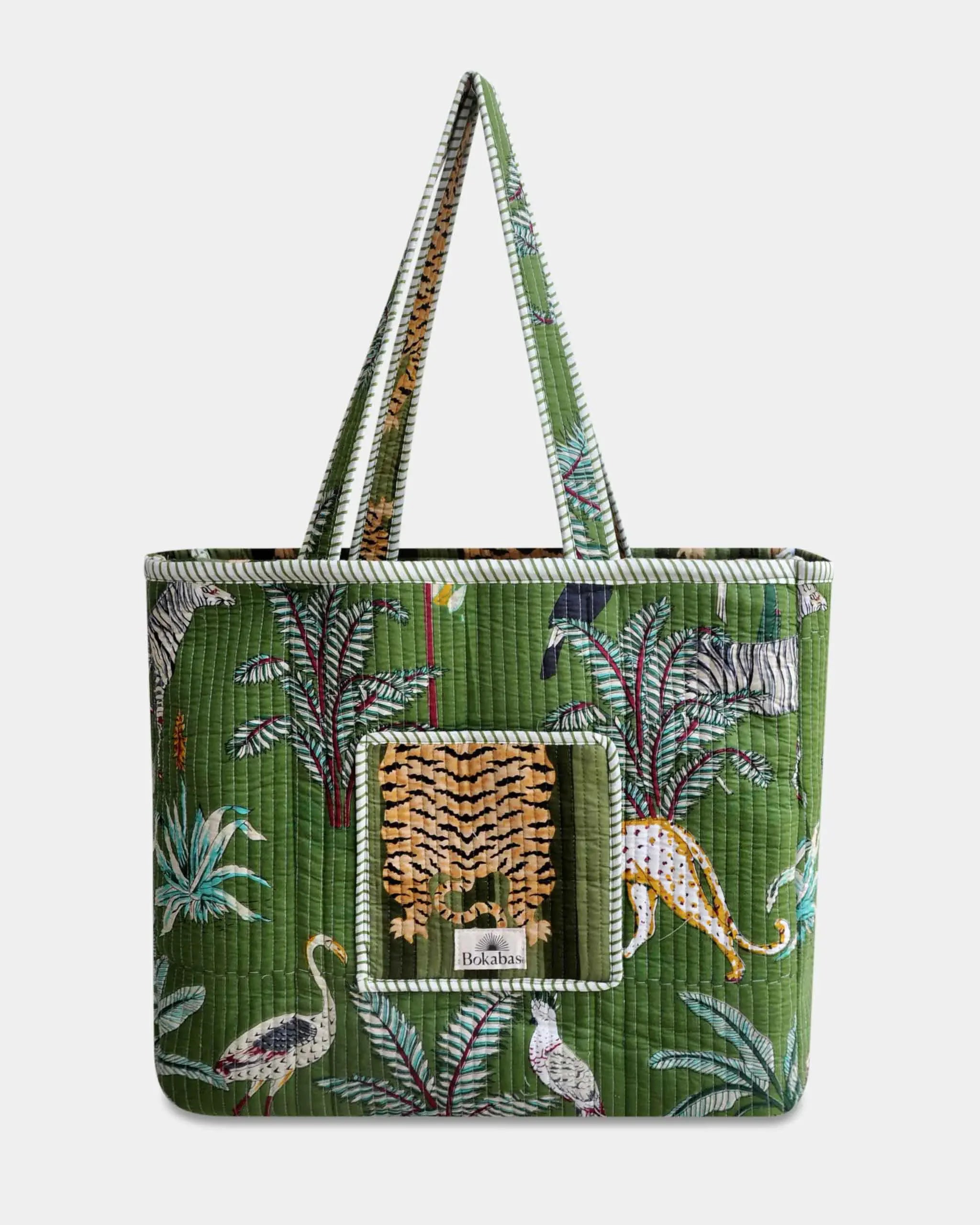 Sac cabas réversible en coton matelassé - TIGRE Vert - Bokabas Sac (Image 3)