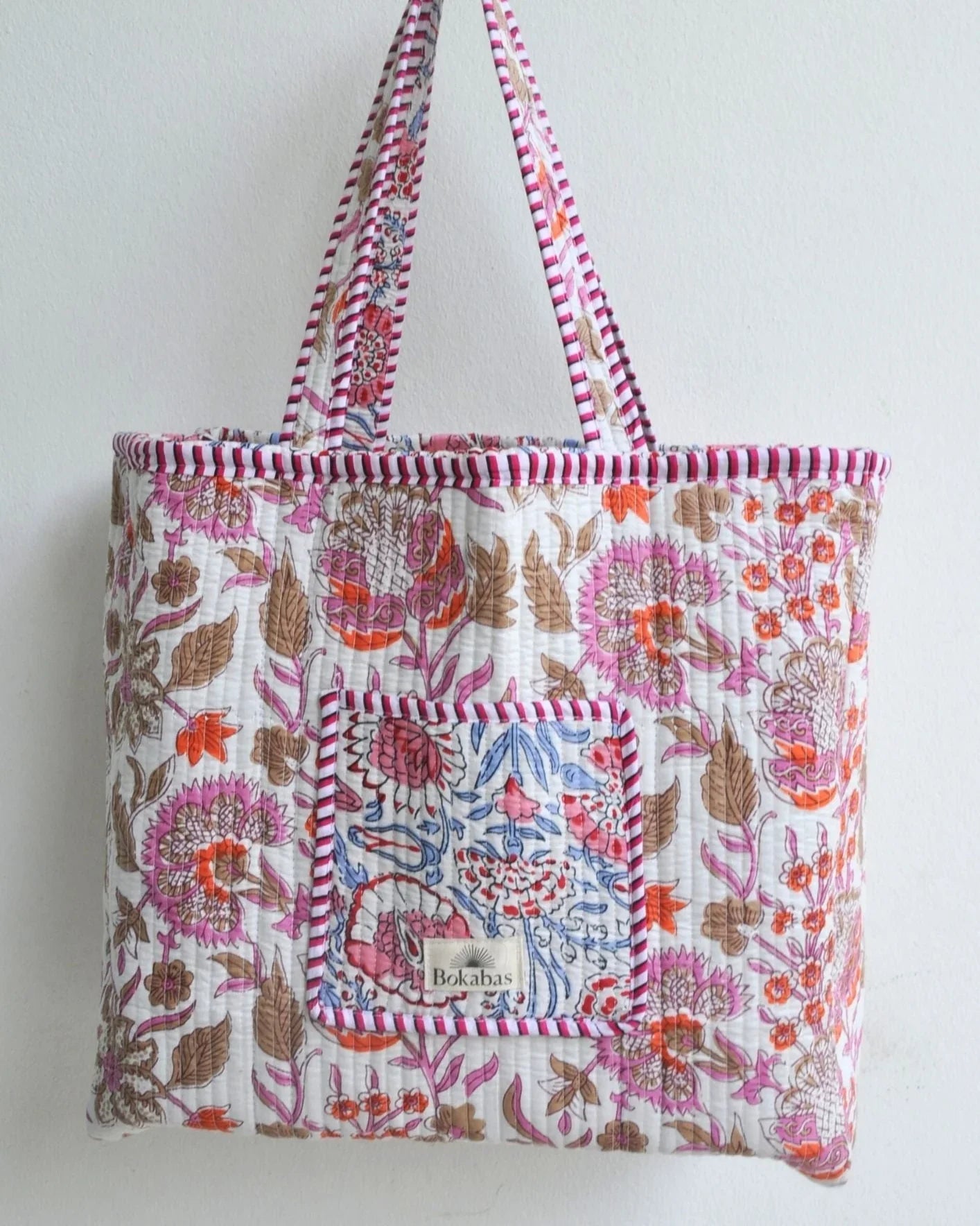 Sac cabas réversible en coton matelassé - FLEURS Bleu - Bokabas Sac (Image 3)
