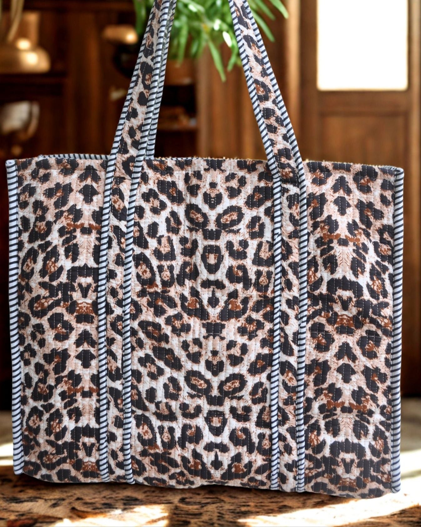 Sac cabas réversible en coton matelassé - LEOPARD - Bokabas Sac (Image 4)