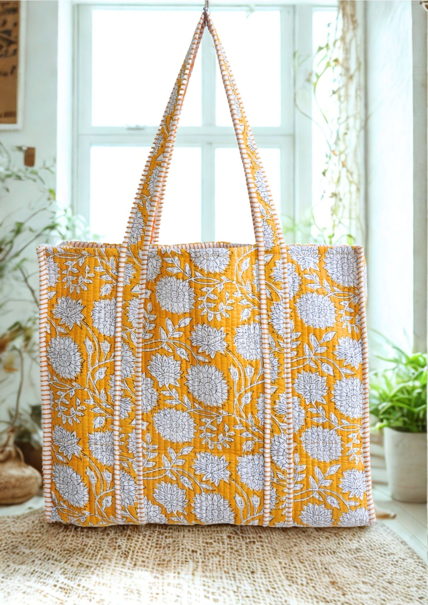 Sac cabas matelassé en coton réversible - PIQUE Jaune - Image 1