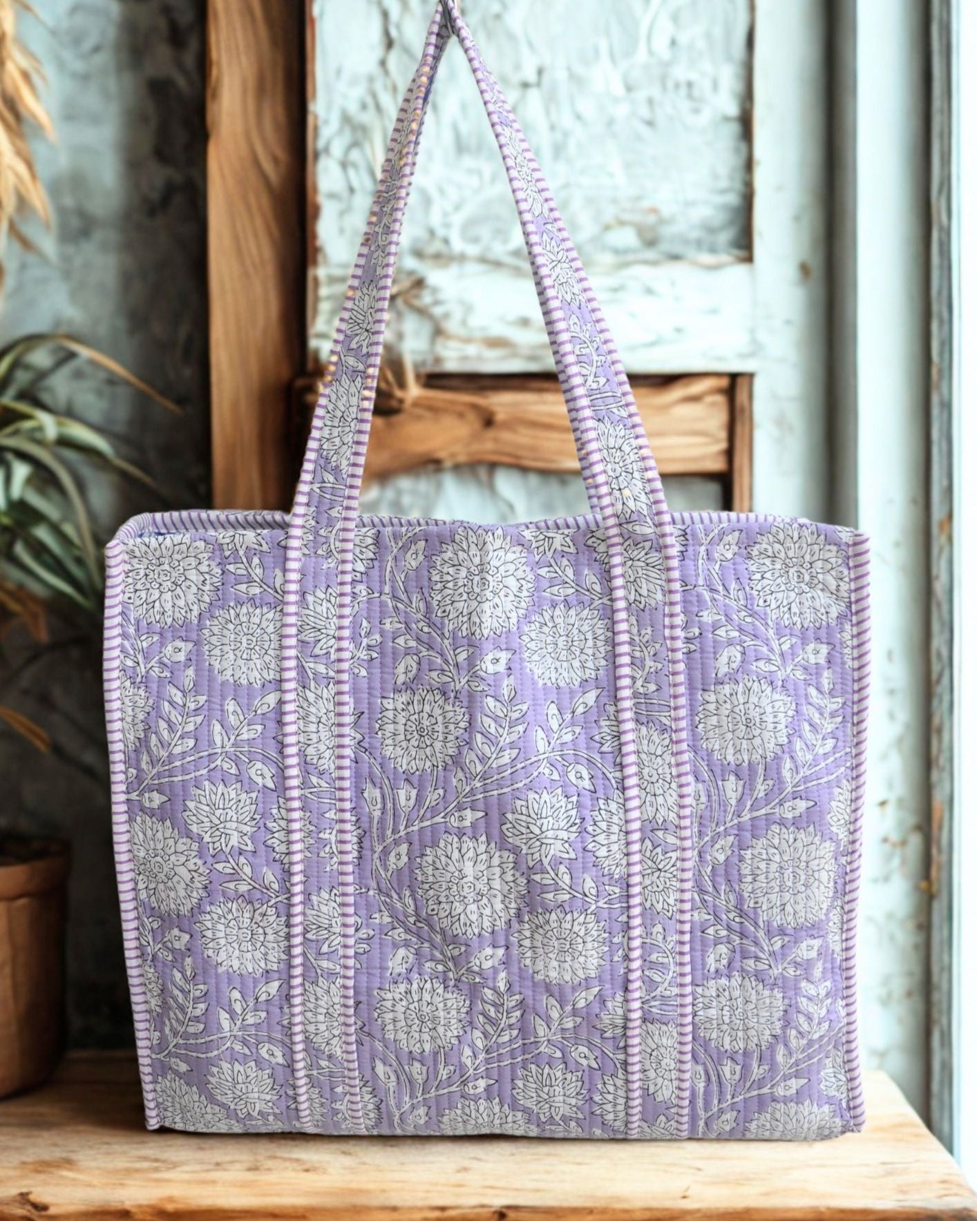 Sac cabas réversible en coton matelassé - PIQUE Violet - Bokabas Sac (Image 5)