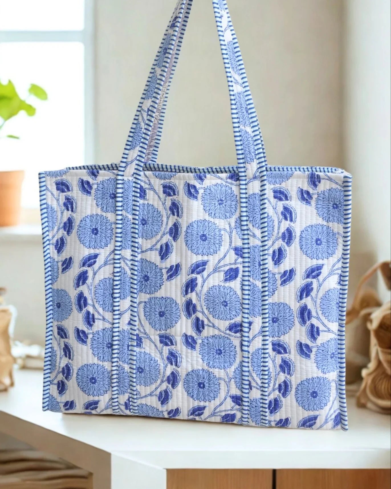 Sac cabas réversible en coton matelassé - PISSENLIT Bleu - Bokabas Sac (Image 5)