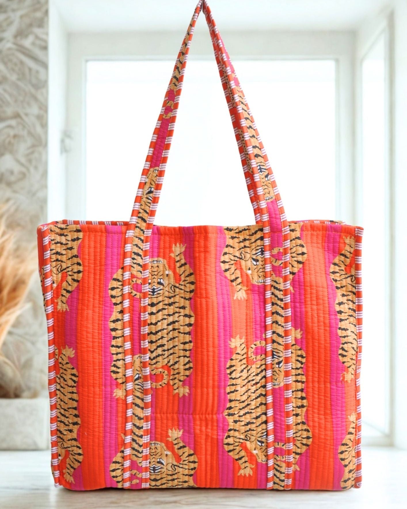 Sac cabas réversible en coton matelassé - TIGRE Orange - Bokabas Sac (Image 4)