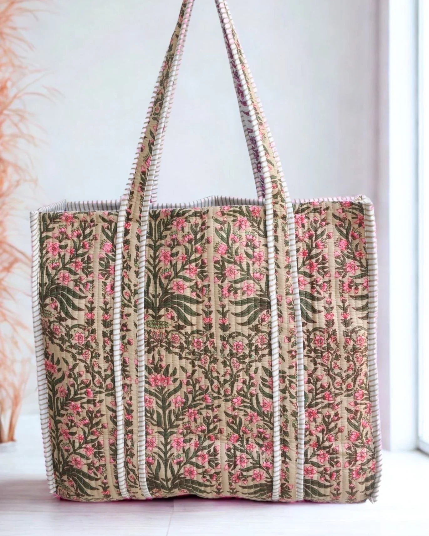 Sac cabas réversible en coton matelassé - VAL Beige - Bokabas Sac (Image 1)