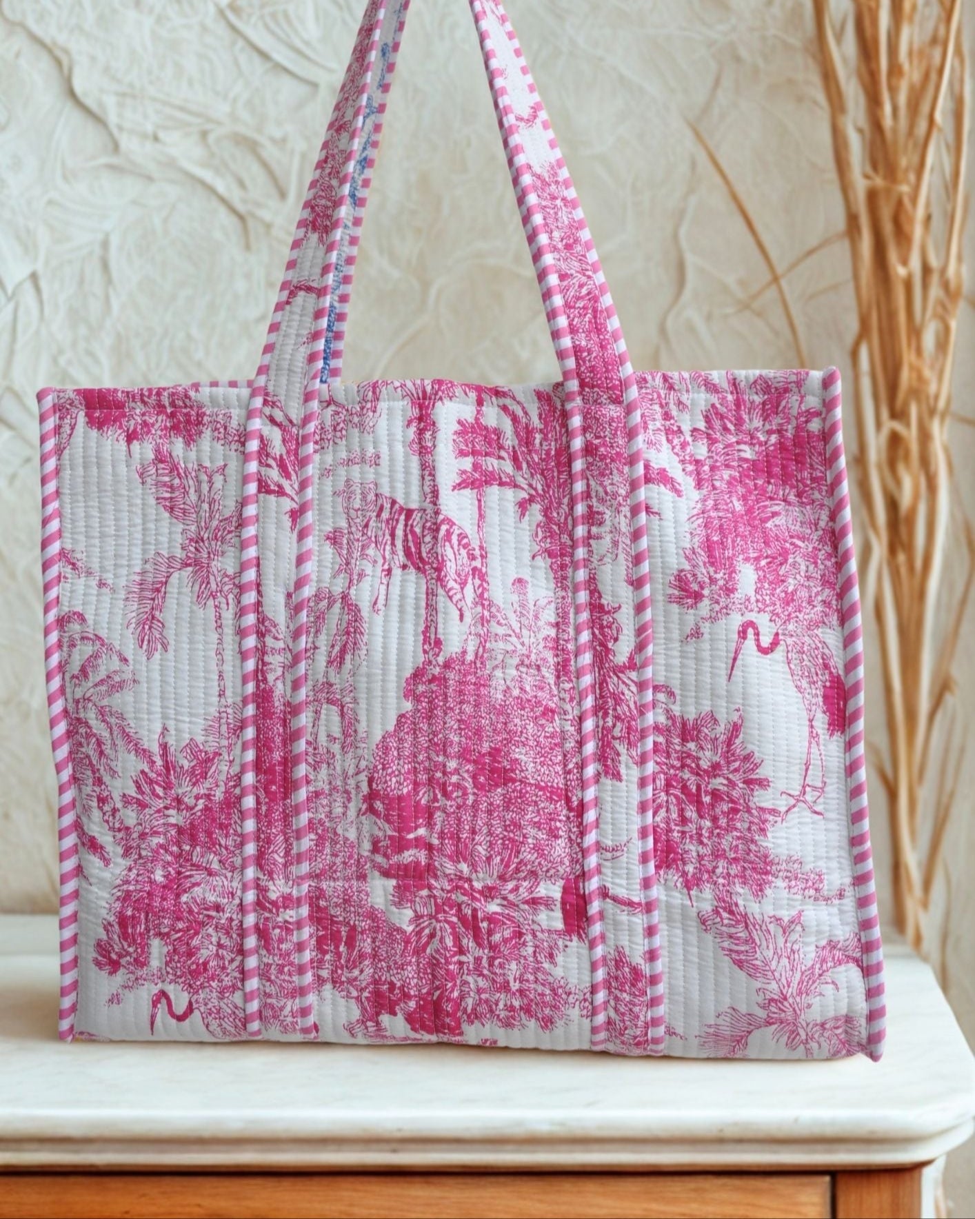 Sac cabas réversible en coton matelassé - JOUY Rose - Bokabas Sac (Image 4)