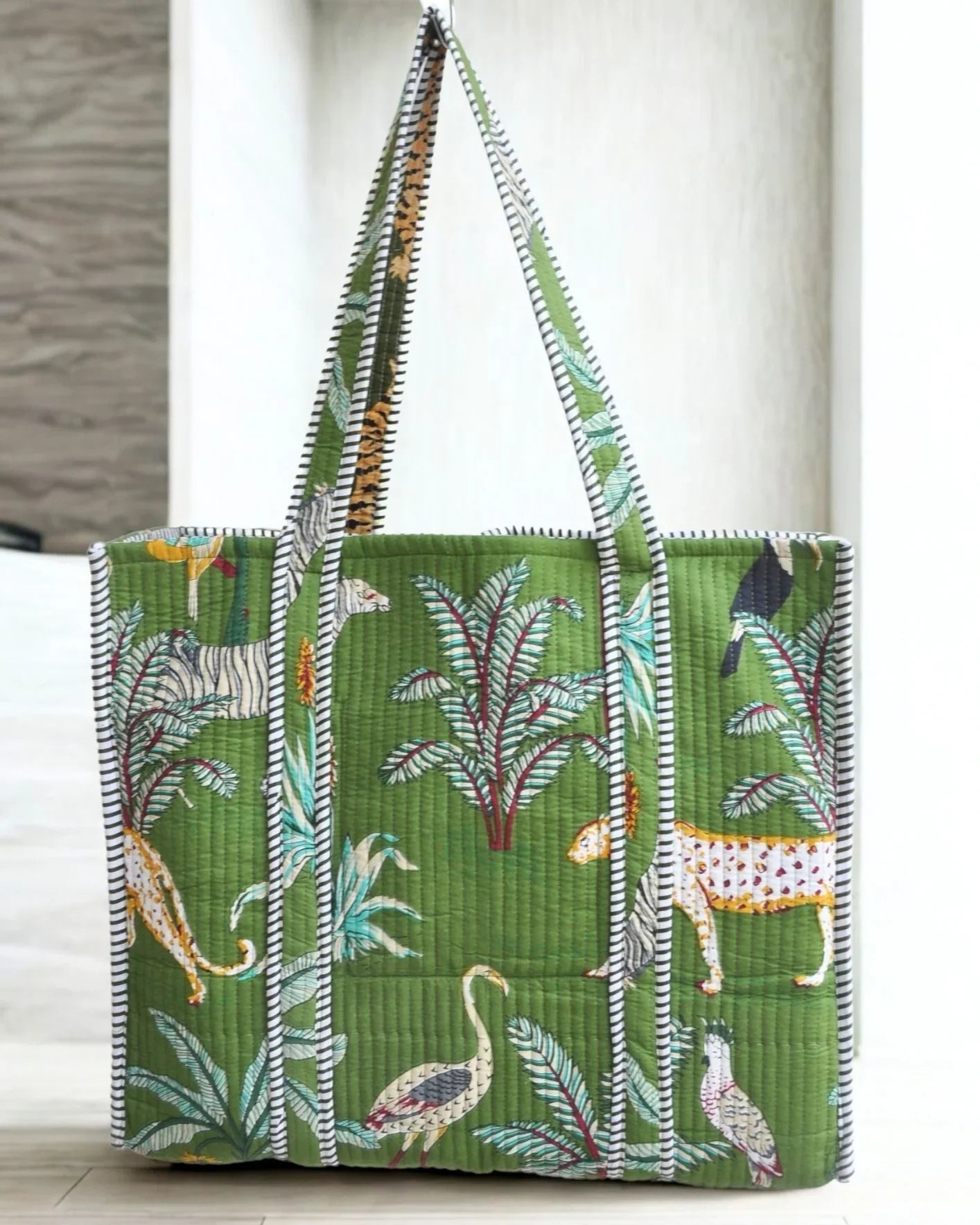Sac cabas réversible en coton matelassé - JUNGLE Vert - Bokabas Sac (Image 4)