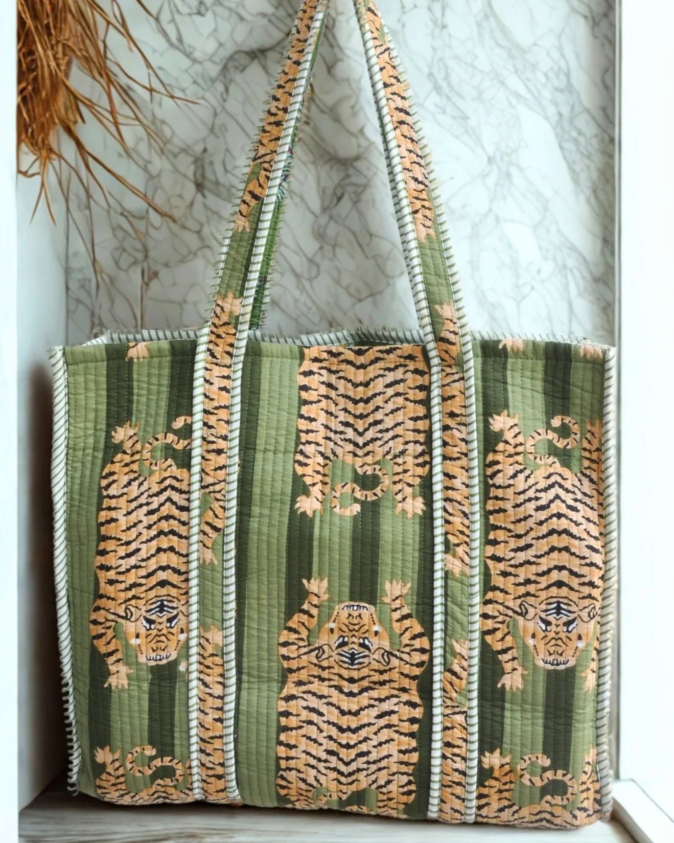 Sac cabas réversible en coton matelassé - TIGRE Vert - Bokabas Sac (Image 4)