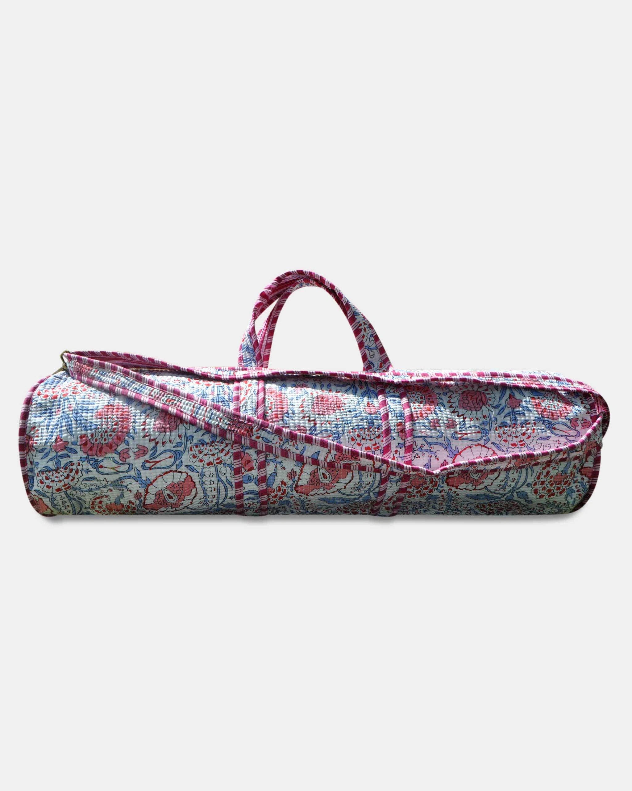 Sac de yoga en coton matelassé - FLEUR Bleu - Bokabas Sac de yoga (Image 1)