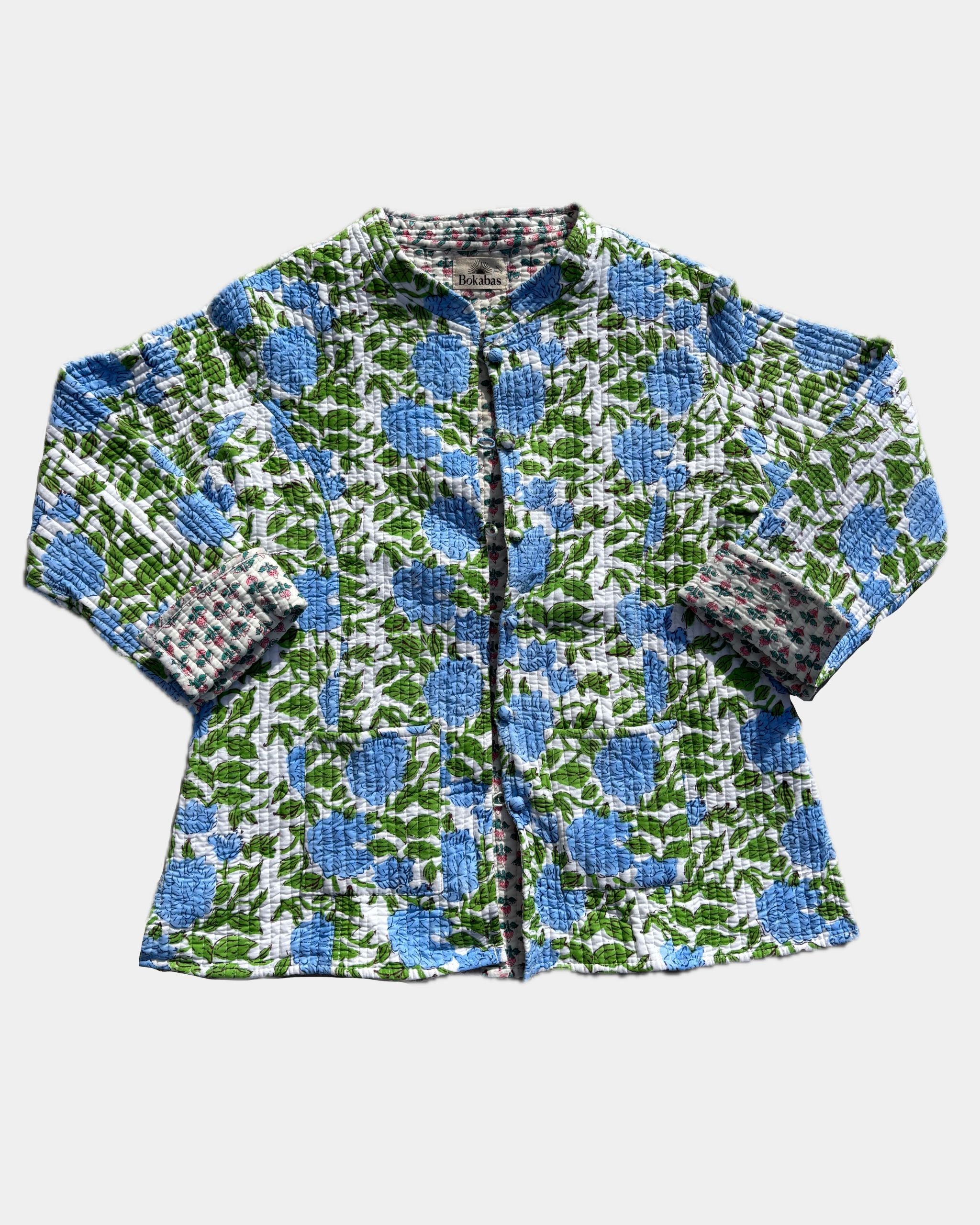 Veste avec manches réversible en coton matelassé - FLEUR Bleu - Bokabas Sac (Image 1)