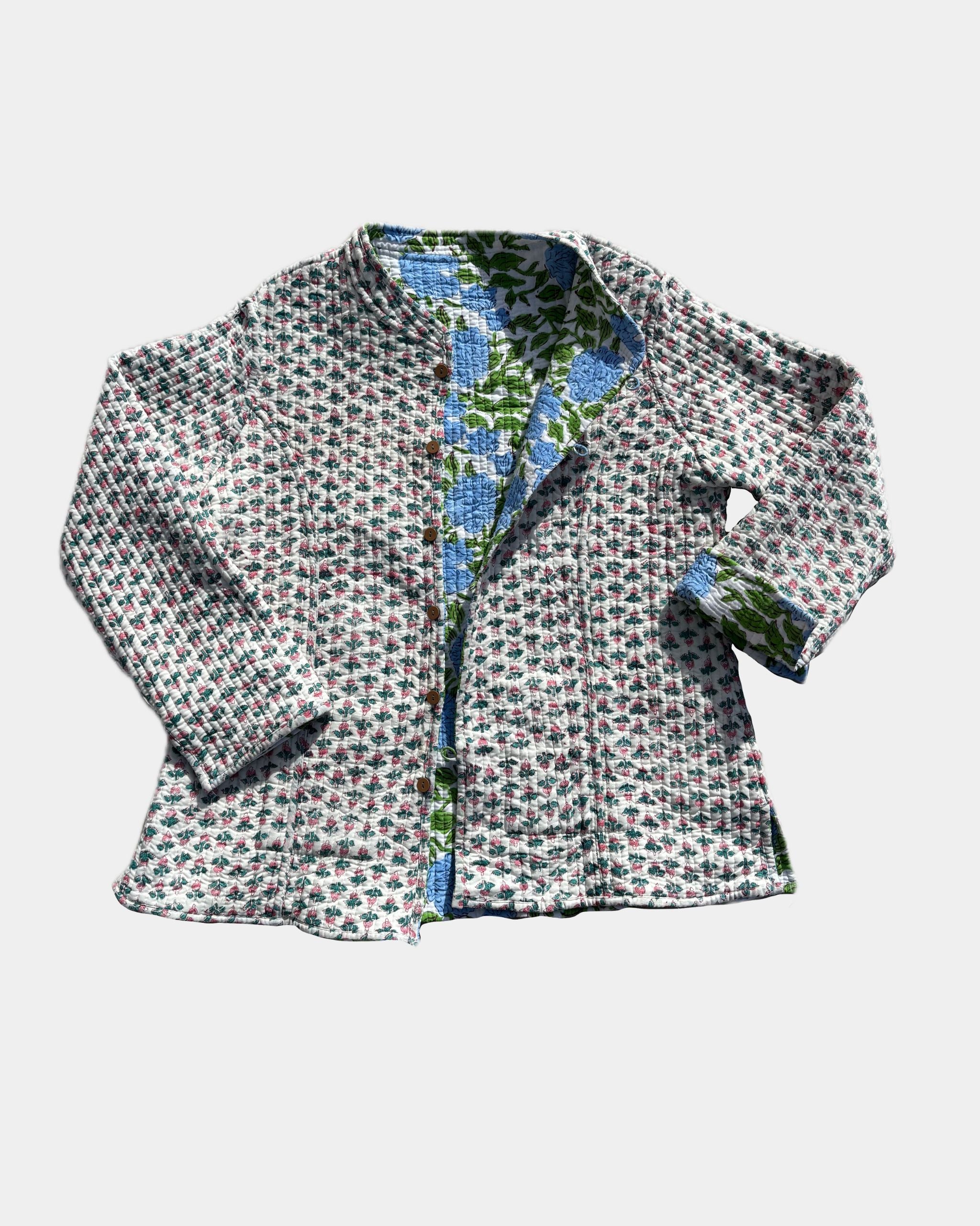 Veste avec manches réversible en coton matelassé - FLEUR Bleu - Bokabas Sac (Image 3)