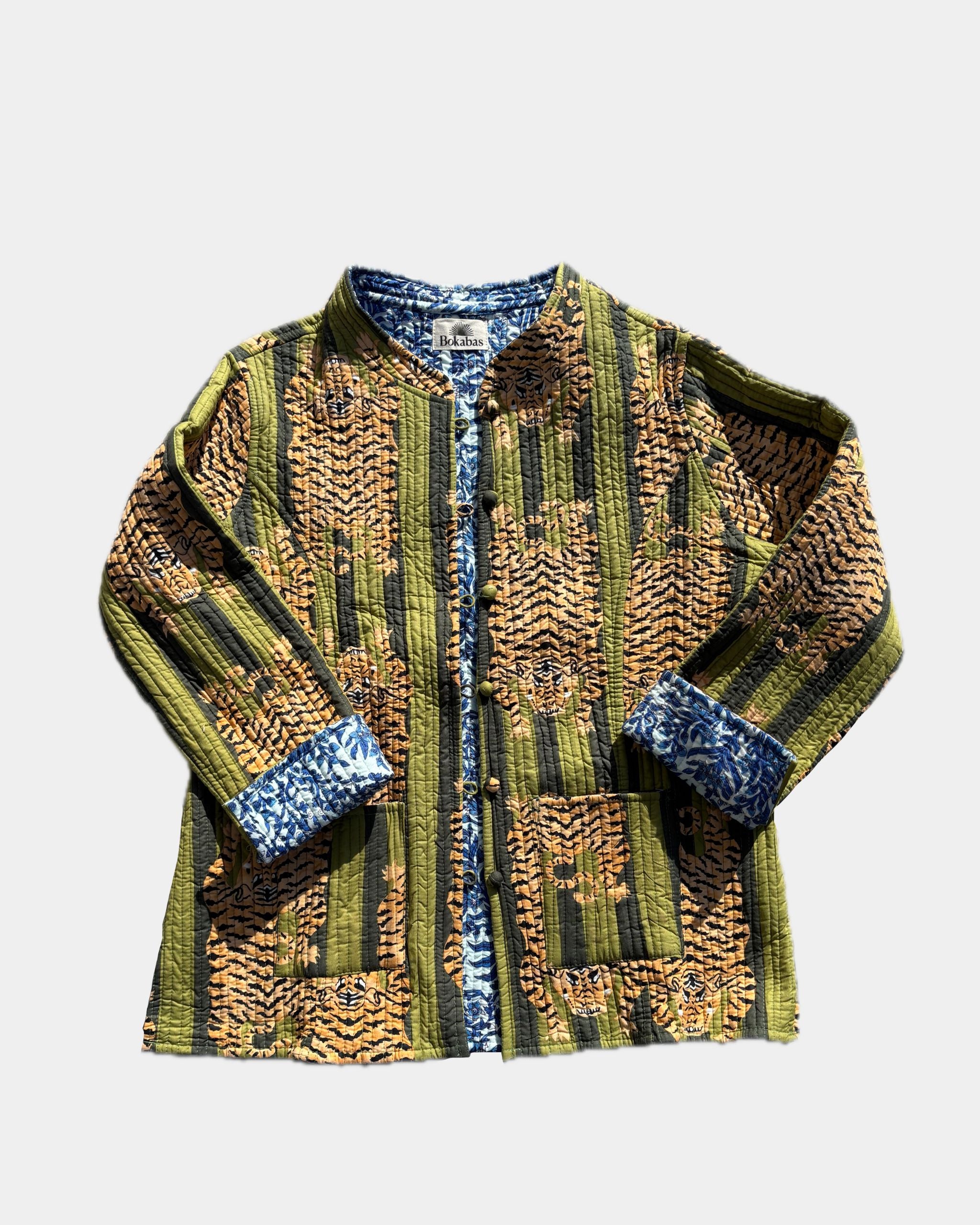 Veste avec manches réversible en coton matelassé - TIGRE Vert - Bokabas Sac (Image 1)