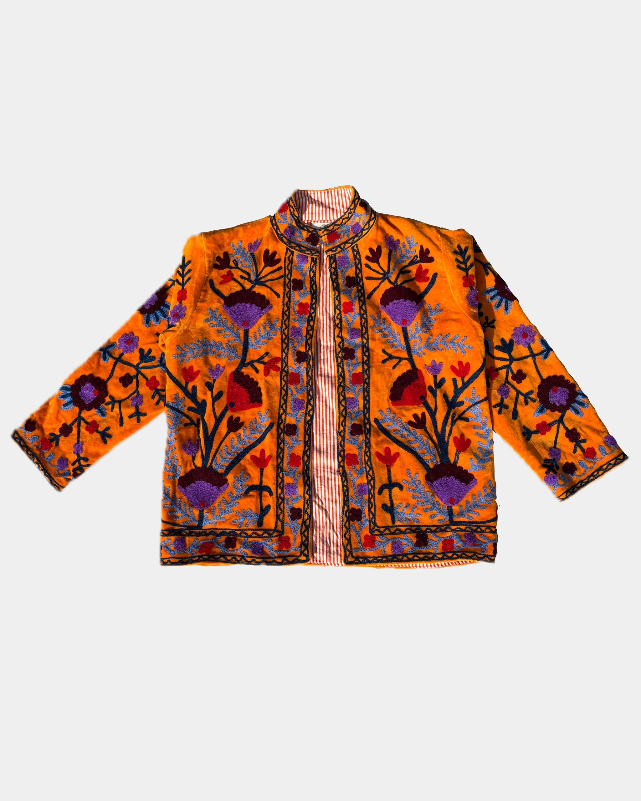 Veste en velours brodée - ORANGE - Image 1