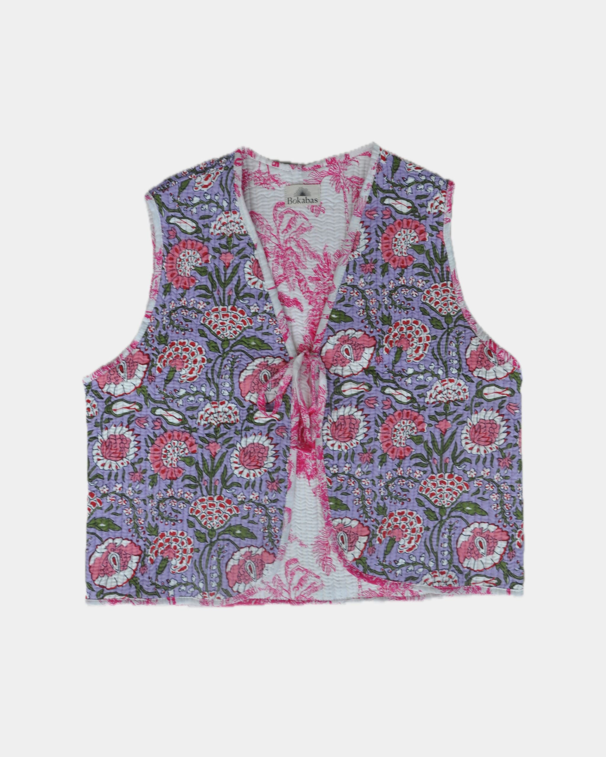 Veste sans manches réversible en coton matelassé - JOUY Rose - Bokabas Sac (Image 4)