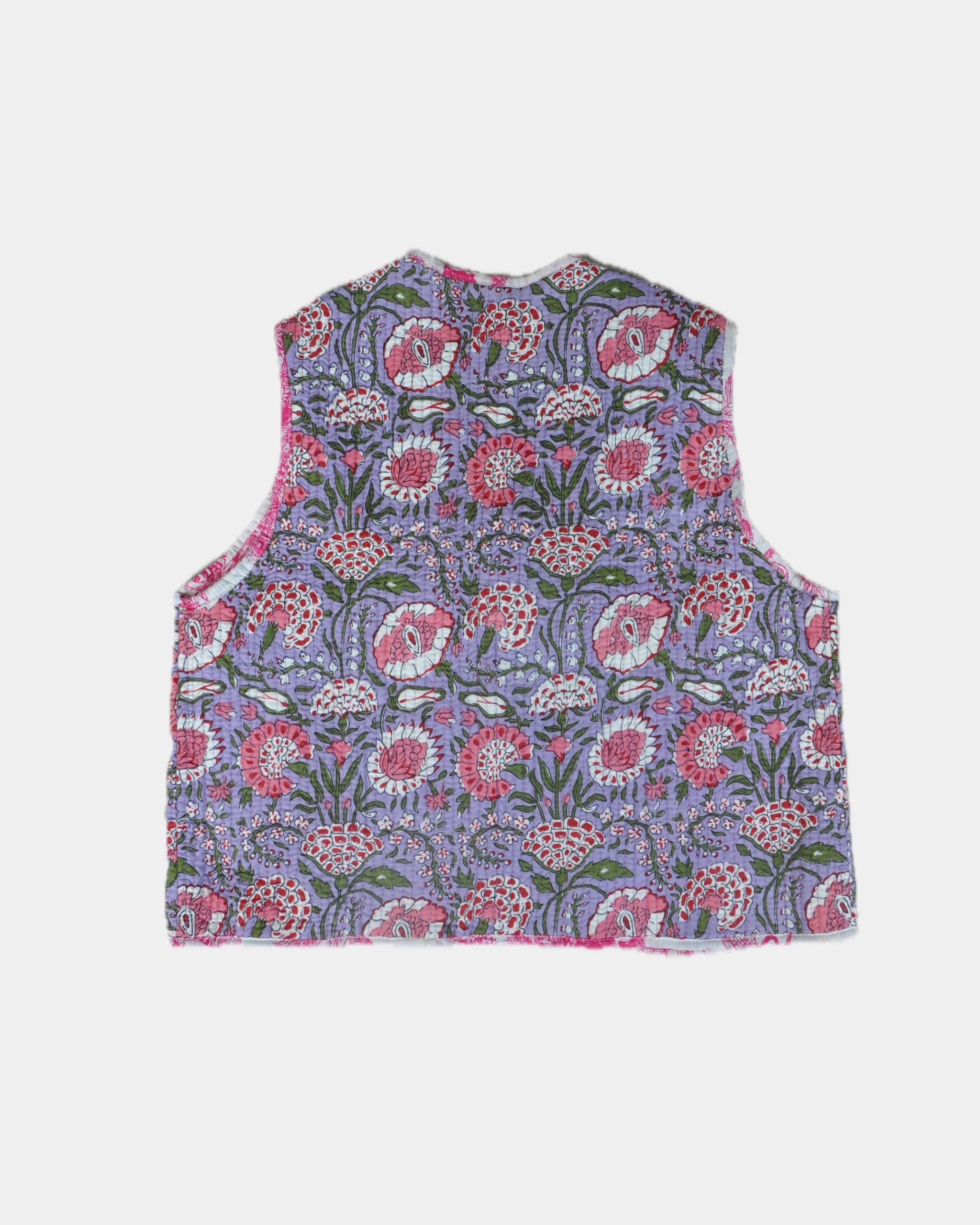 Veste sans manches réversible en coton matelassé - JOUY Rose - Bokabas Sac (Image 5)