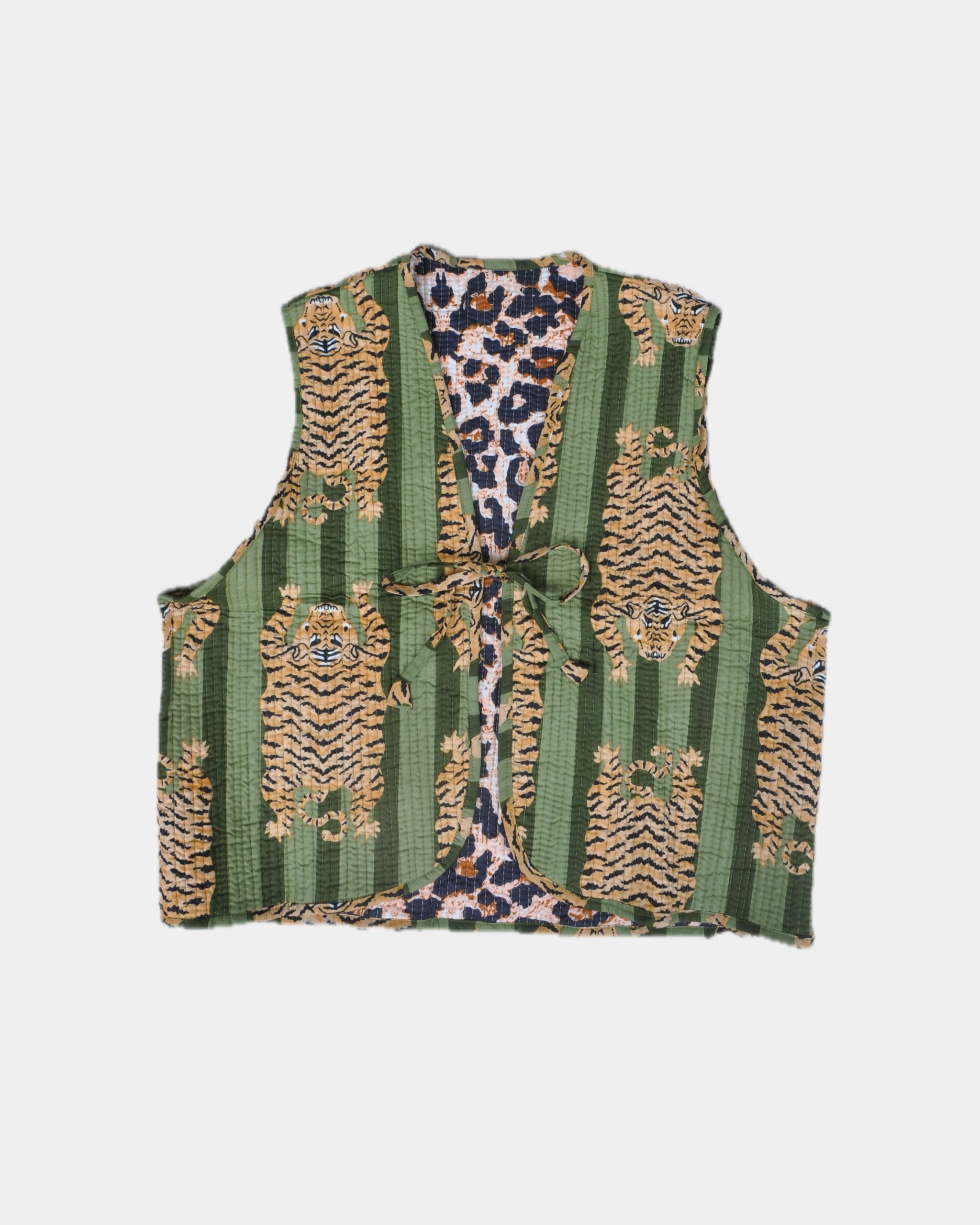 Veste sans manches réversible en coton matelassé - TIGRE Vert - Bokabas Sac (Image 1)