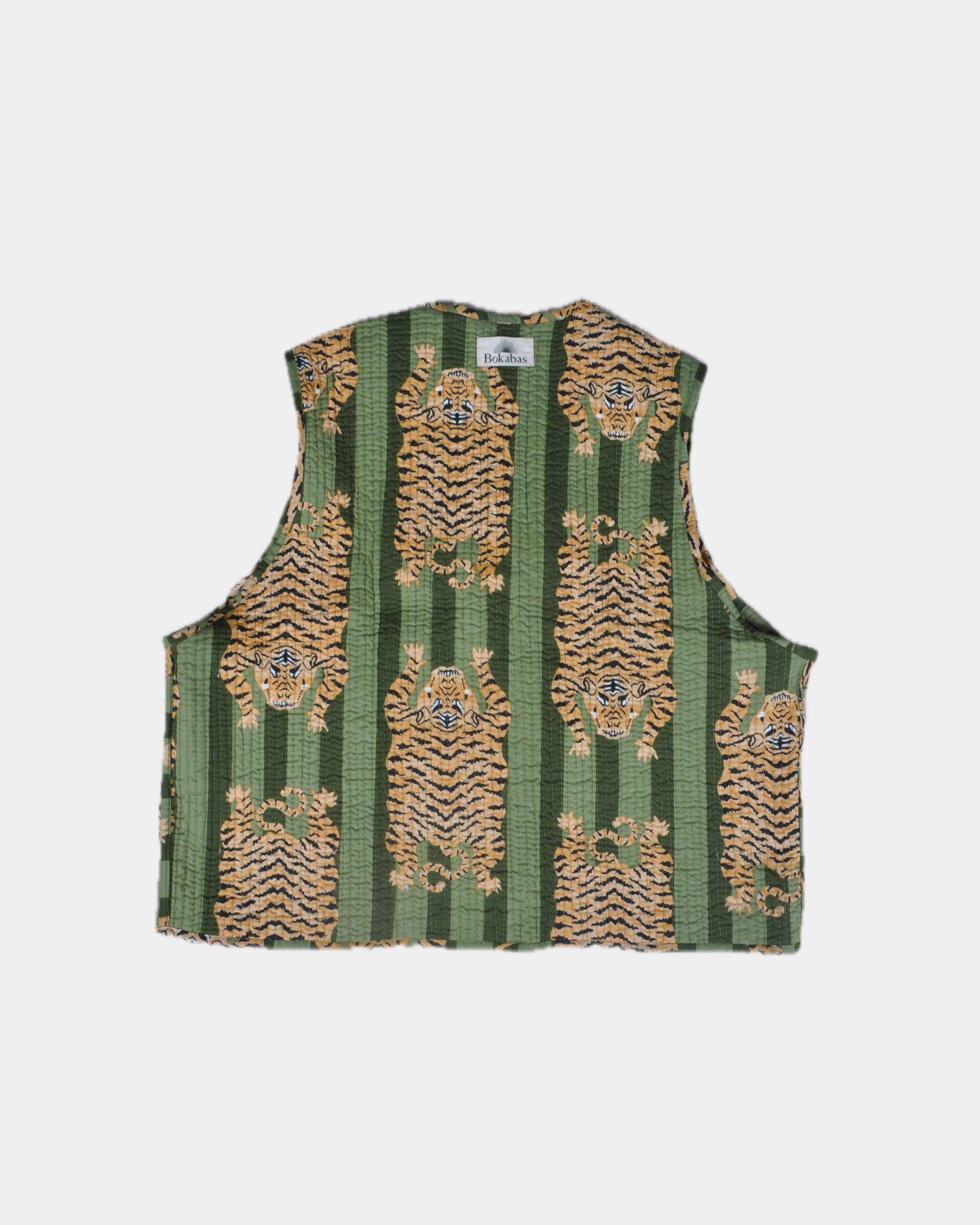 Veste sans manches réversible en coton matelassé - TIGRE Vert - Bokabas Sac (Image 2)