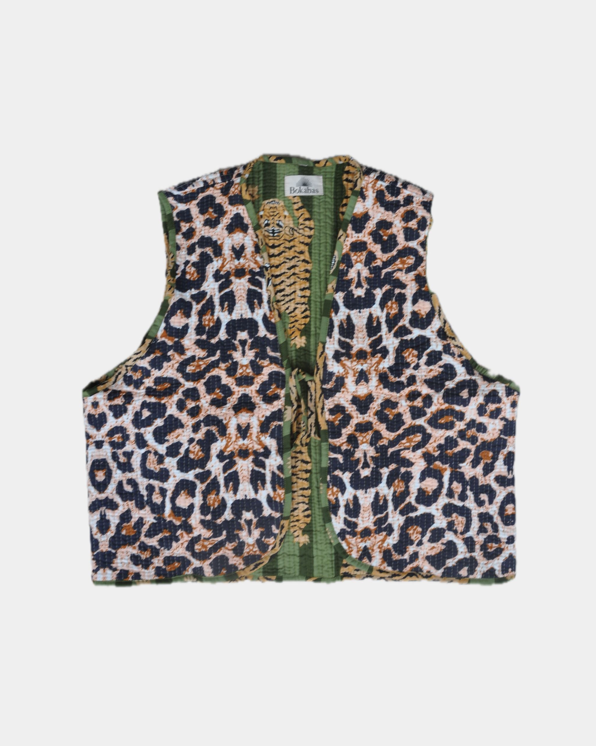 Veste sans manches réversible en coton matelassé - TIGRE Vert - Bokabas Sac (Image 3)