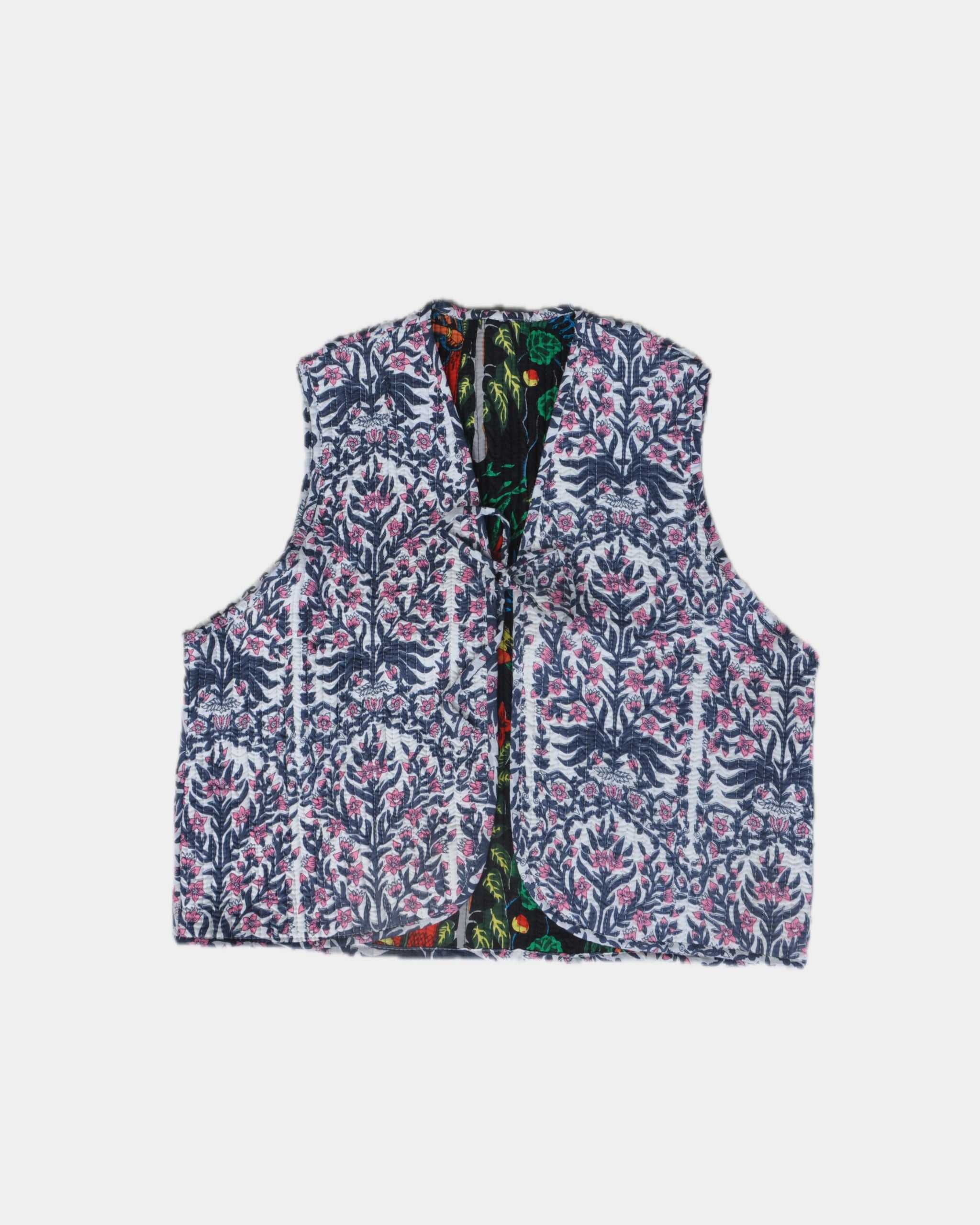 Veste sans manches réversible en coton matelassé - VAL Bleu & Rose - Bokabas Sac (Image 1)