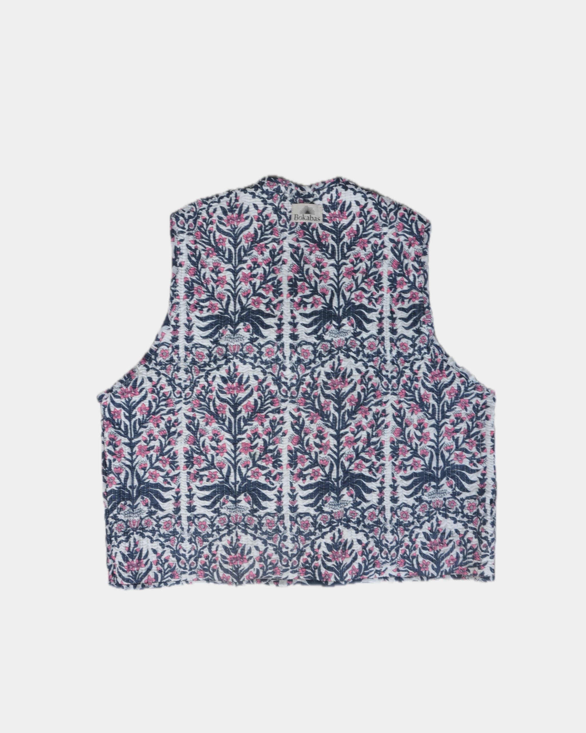 Veste sans manches réversible en coton matelassé - VAL Bleu & Rose - Bokabas Sac (Image 2)