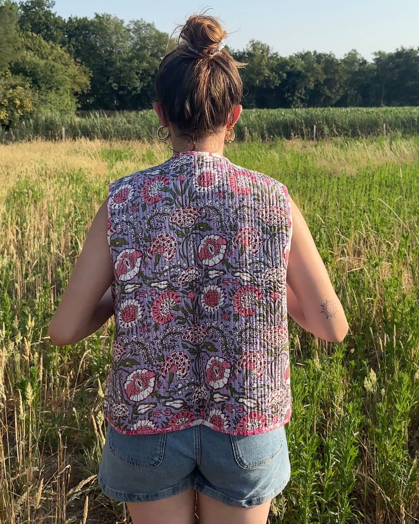 Veste sans manches réversible en coton matelassé - JOUY Rose - Bokabas Sac (Image 1)