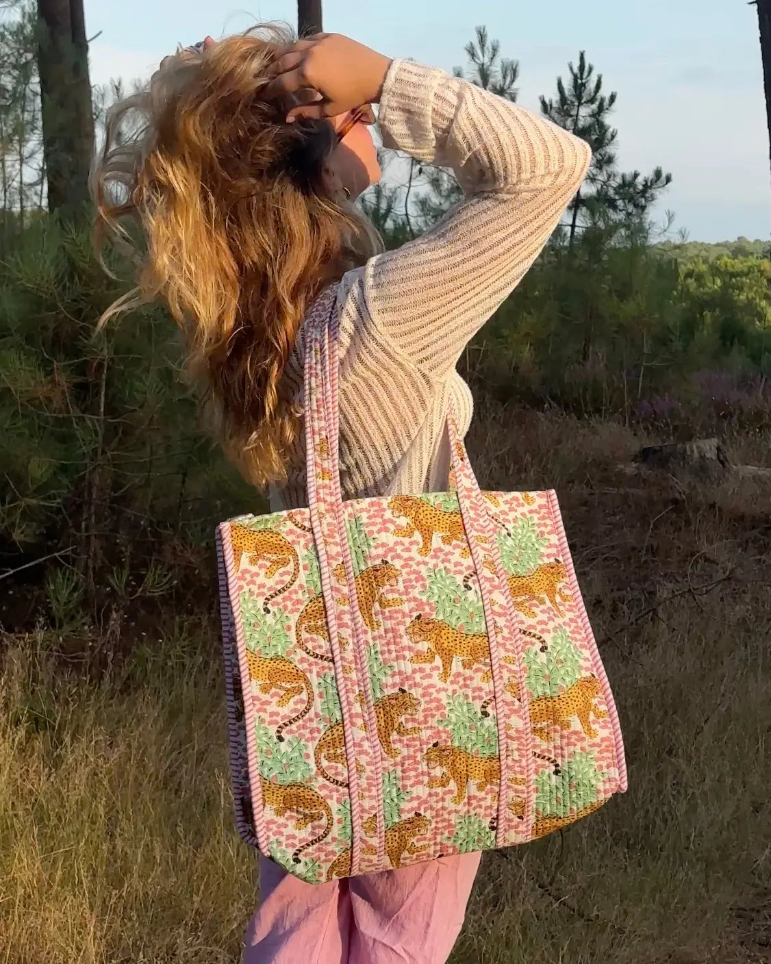 Sac cabas réversible en coton matelassé - CHAT Blanc - Bokabas Sac