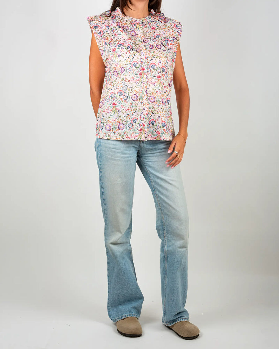 Blouse femme sans manches à volants Febre, vue de face – Bokabas