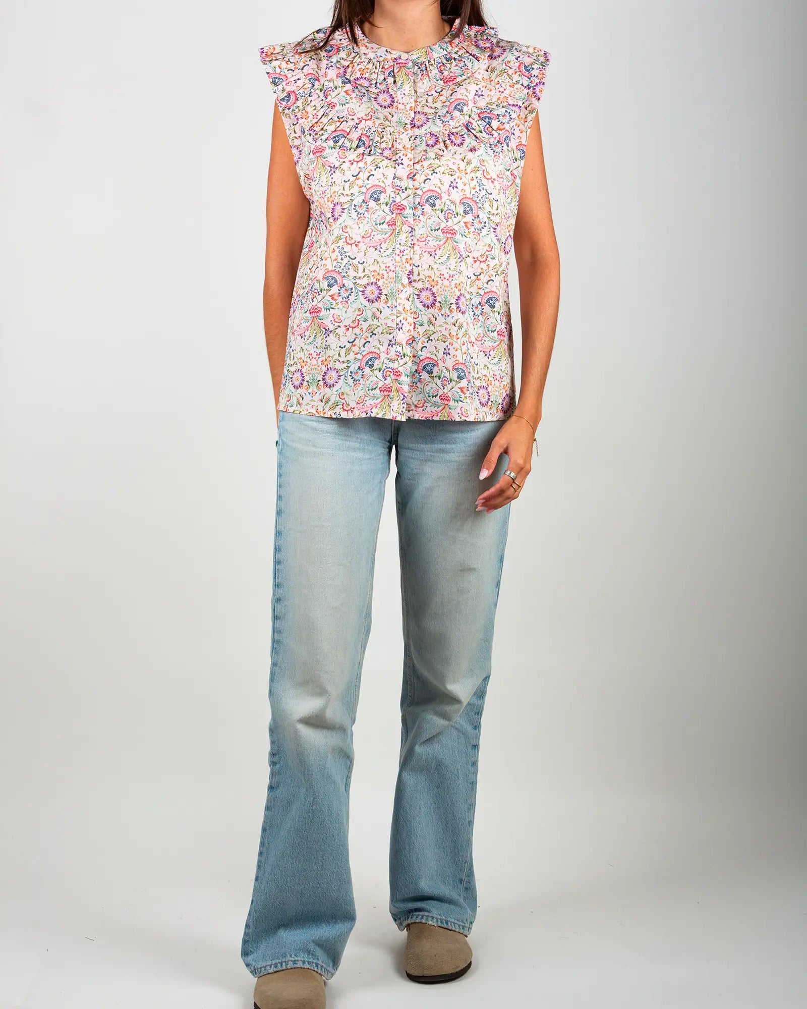 Blusa donna senza maniche con volant Febre