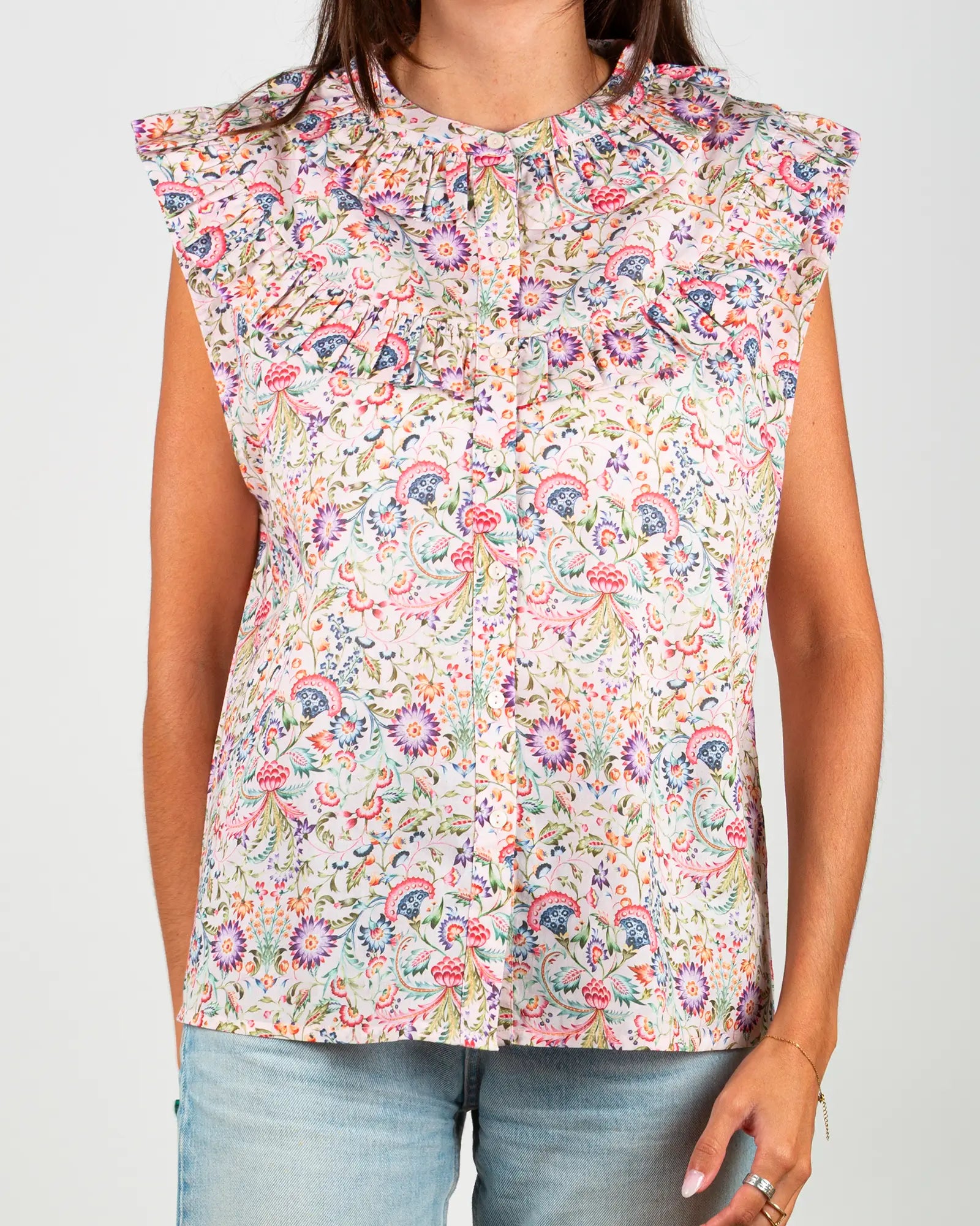 Blusa donna senza maniche con volant Febre