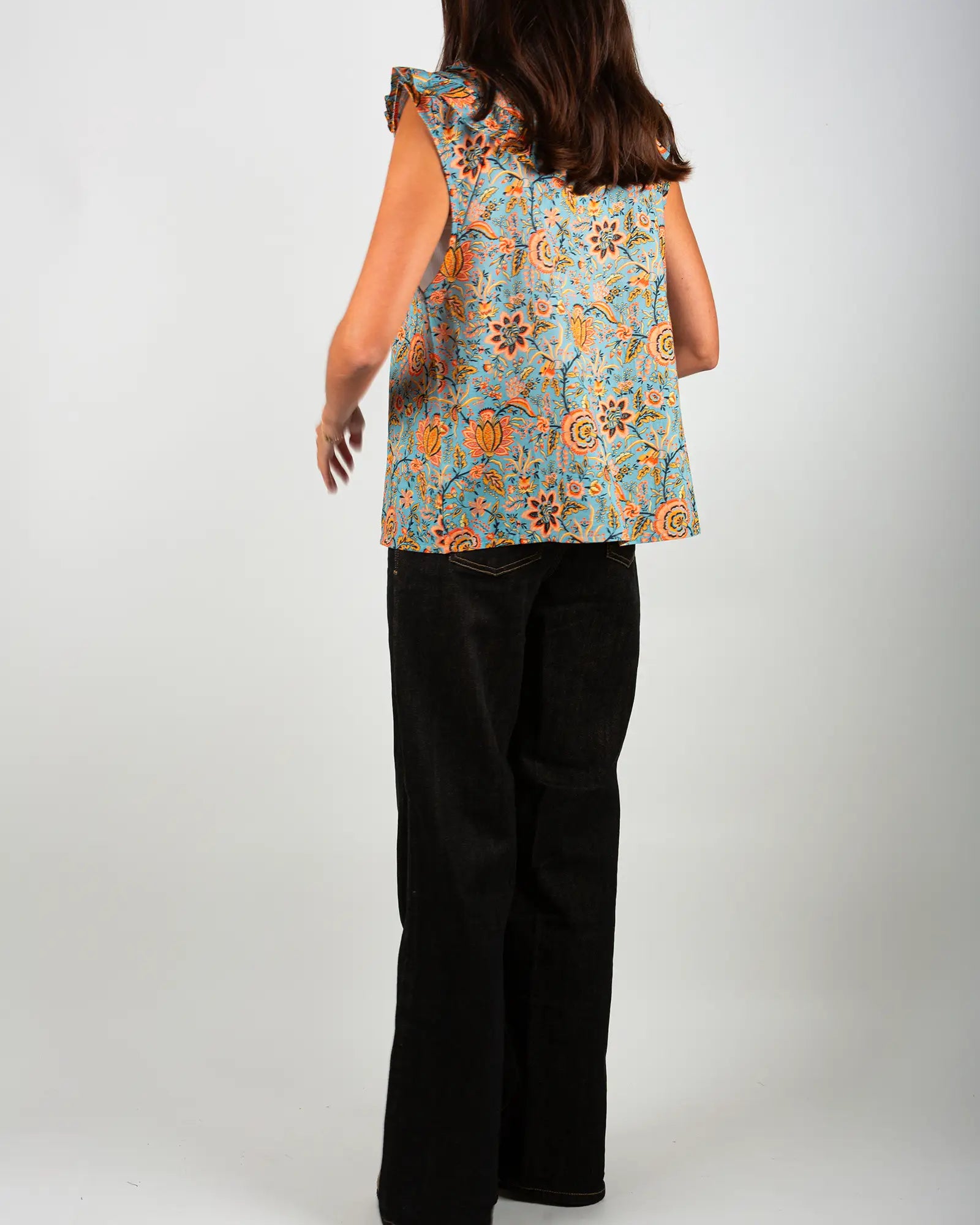 Dames mouwloze blouse met volant Lolem