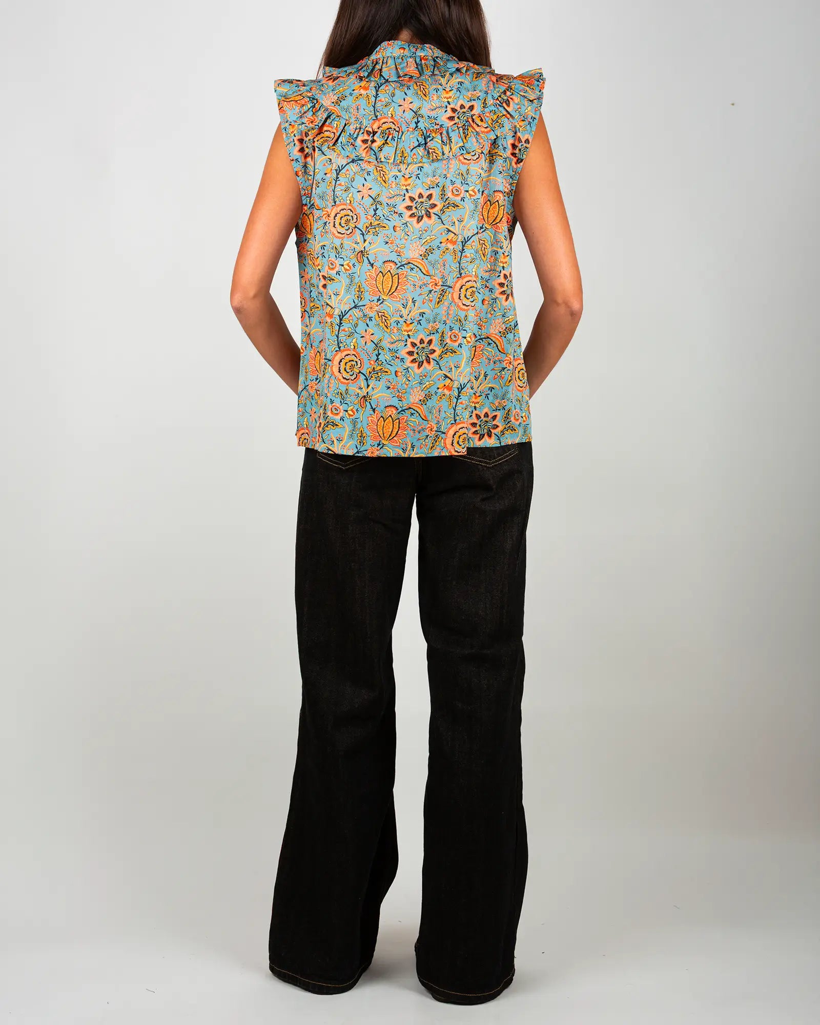Dames mouwloze blouse met volant Lolem