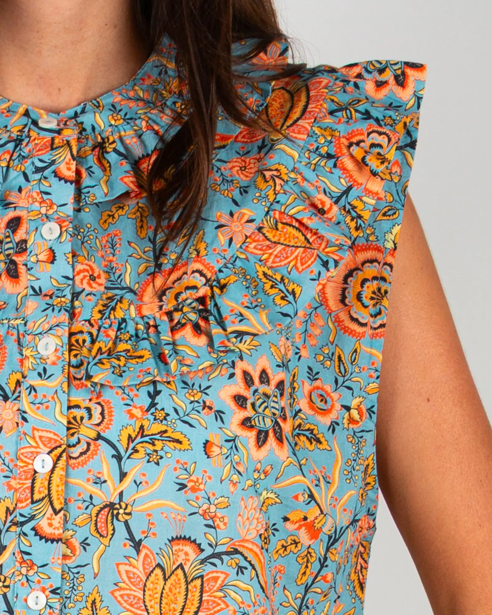 Blusa donna senza maniche con volant Lolem