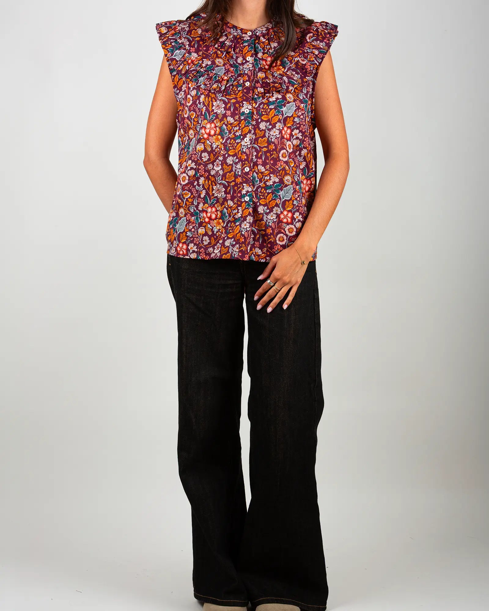 Blusa donna senza maniche con volant Morris