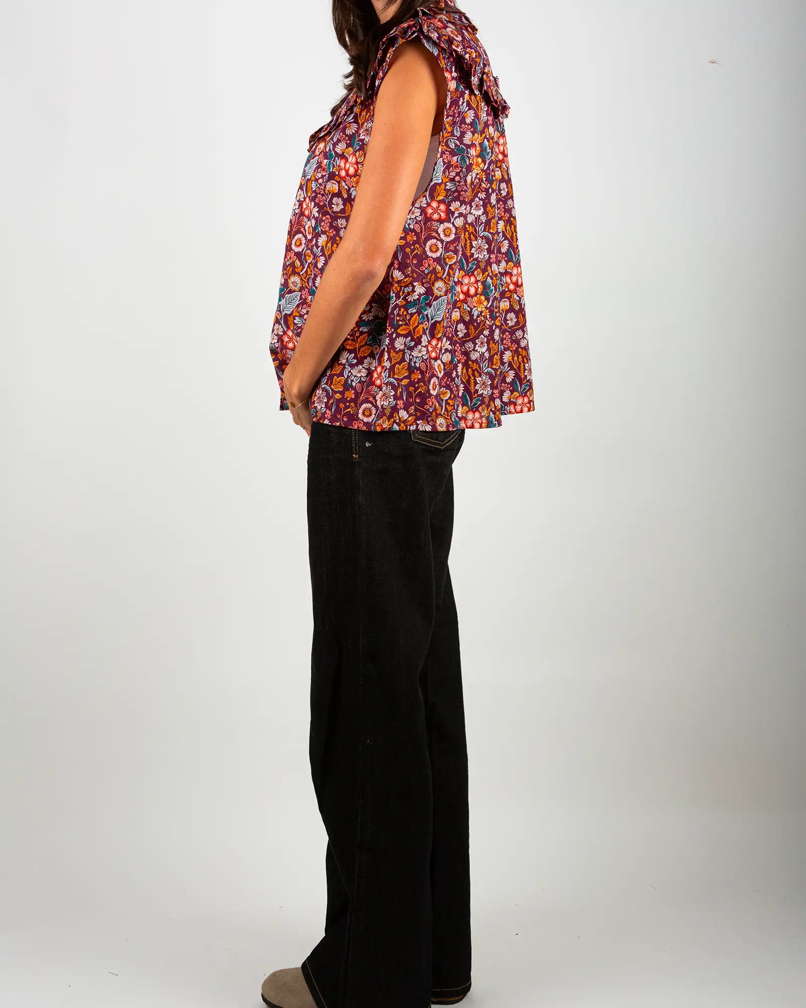 Blusa donna senza maniche con volant Morris