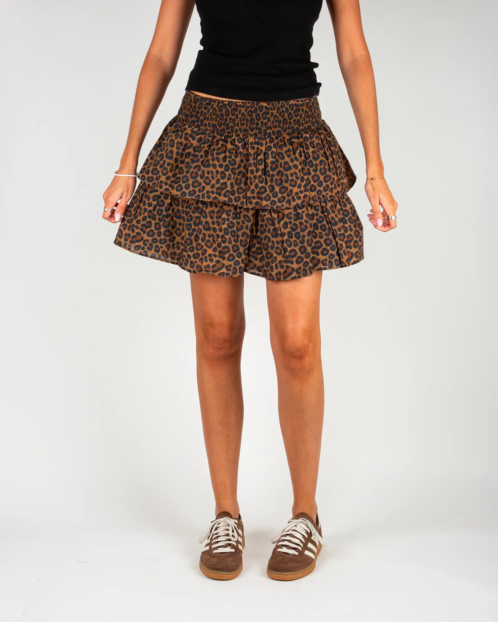 Jupe-short femme à volants Léopard, vue de face – Bokabas