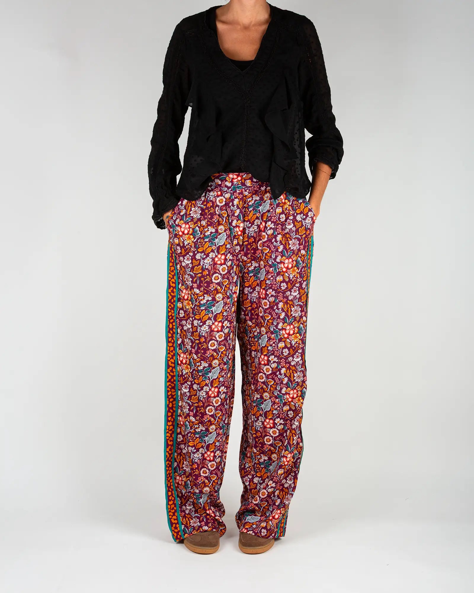 Pantalon fluide femme imprimé Morris, vue de face – Bokabas