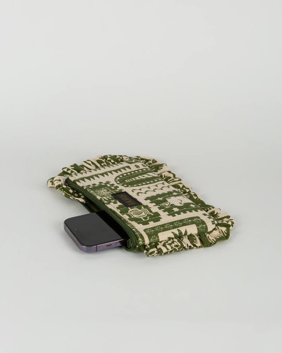 Pochette matelassée à froufrous Art, vue de dessus – Bokabas