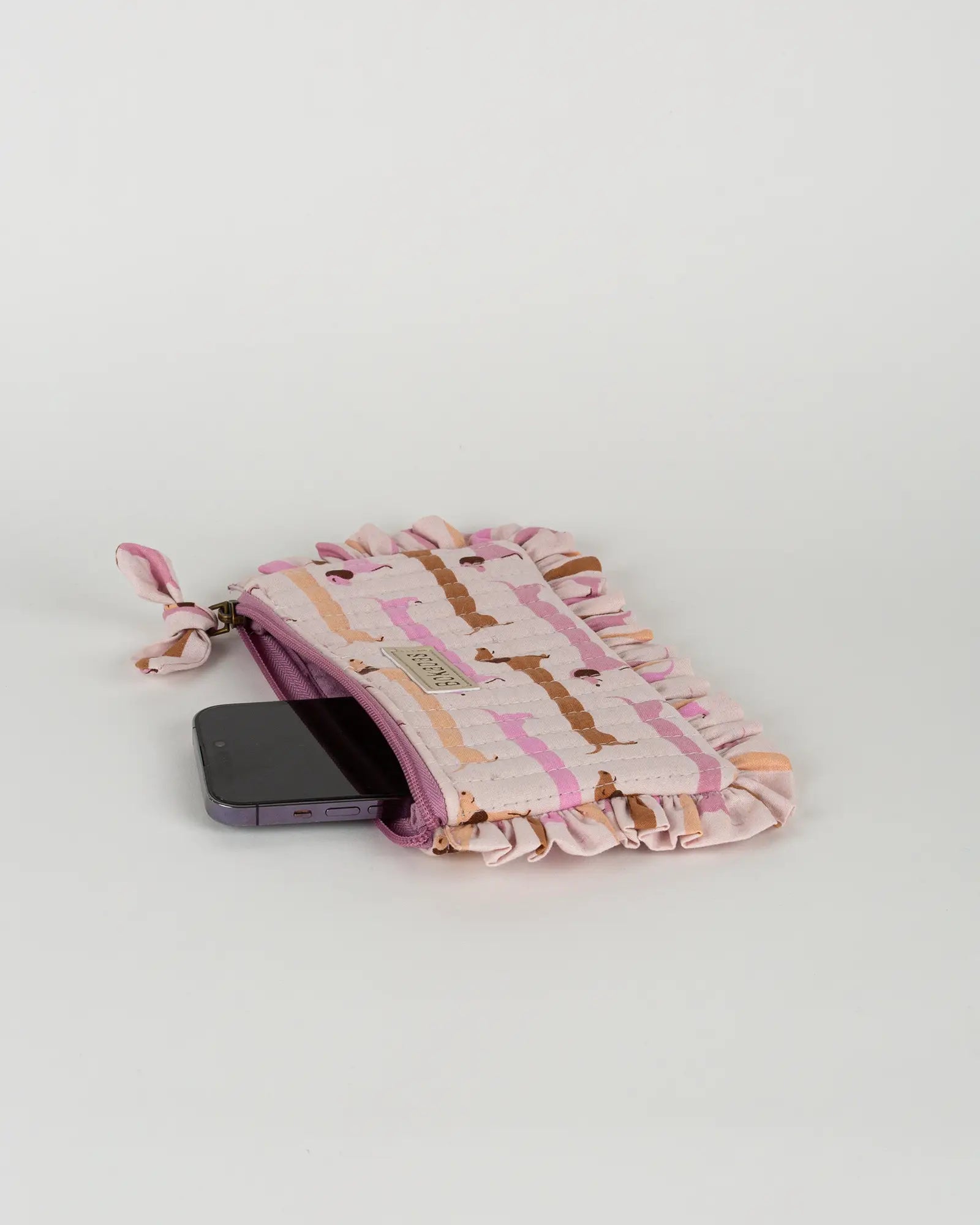 Pochette matelassée à froufrous Saucisse, vue de dessus – Bokabas