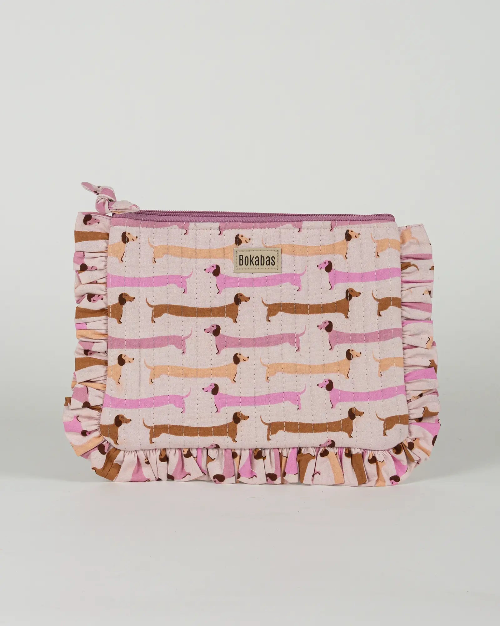 Pochette matelassée à froufrous Saucisse, vue de face – Bokabas