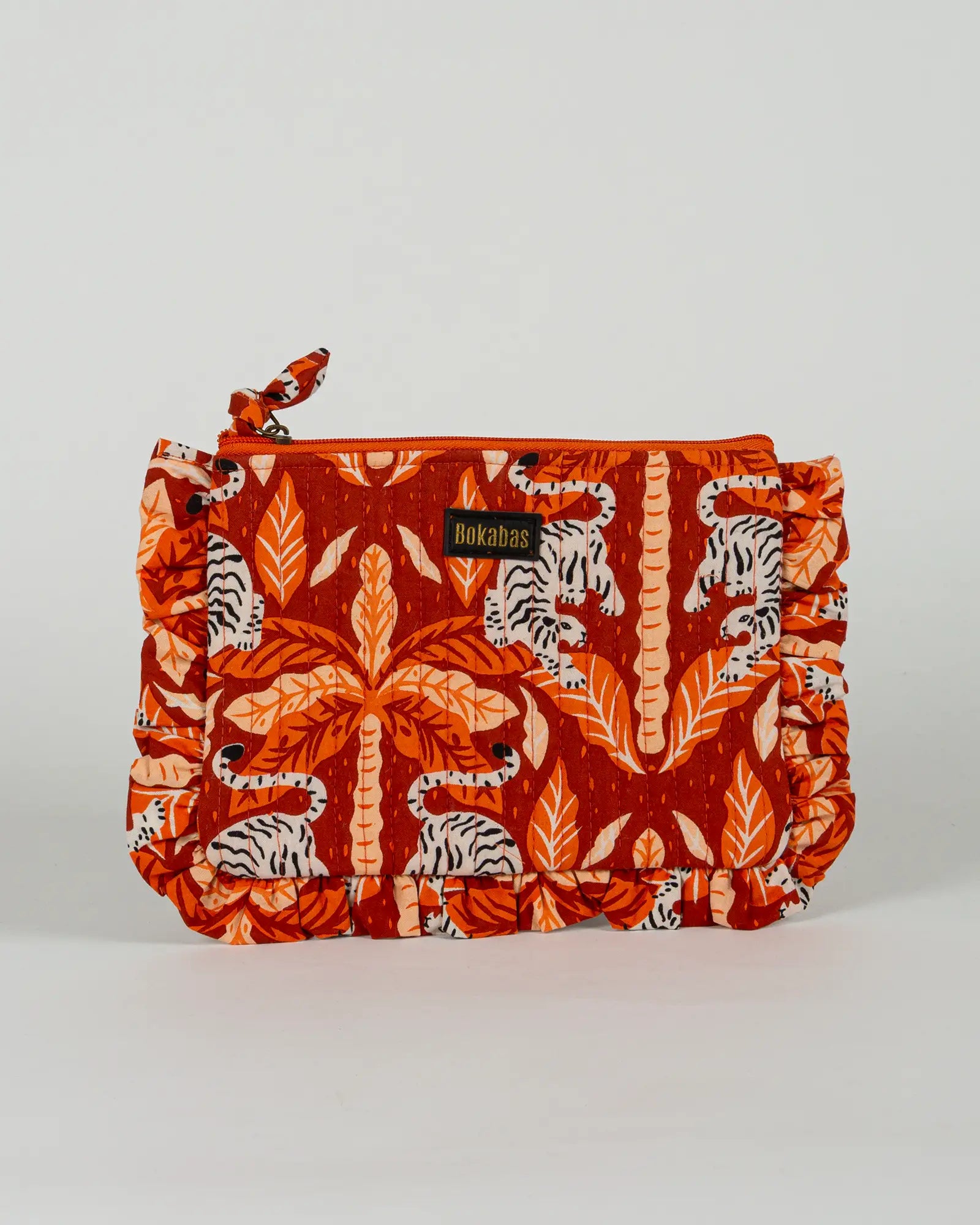 Pochette matelassée à froufrous Tropique, vue de face – Bokabas