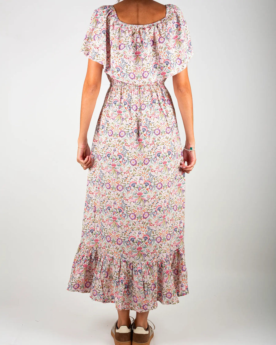 Robe épaules dénudées femme Bokabas, imprimé fleuri blanc et rose Febre, vue de face