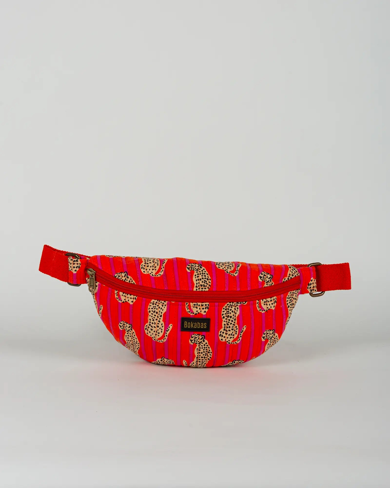 Sac banane matelassé Bokabas, imprimé Guépard rayé orange et rose, vue de face