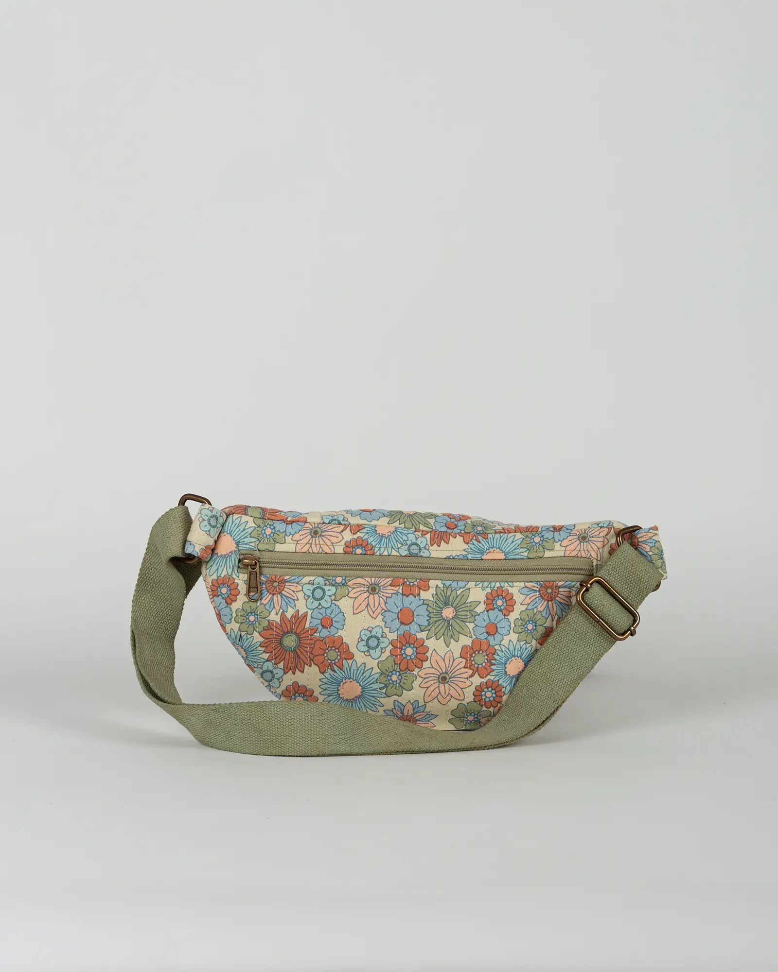 Sac banane matelassé Bokabas, imprimé Rétro liberty vert, bleu et orange, vue de dos