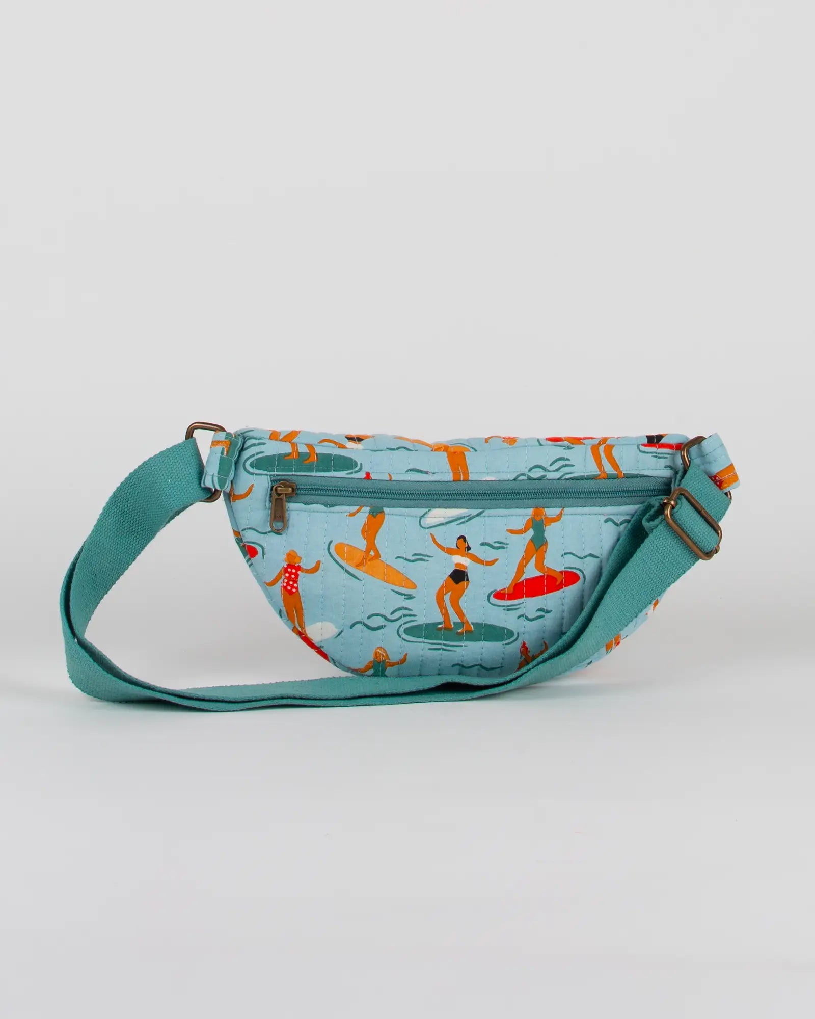 Sac banane matelassé Bokabas, imprimé Surf bleu, vue de dos