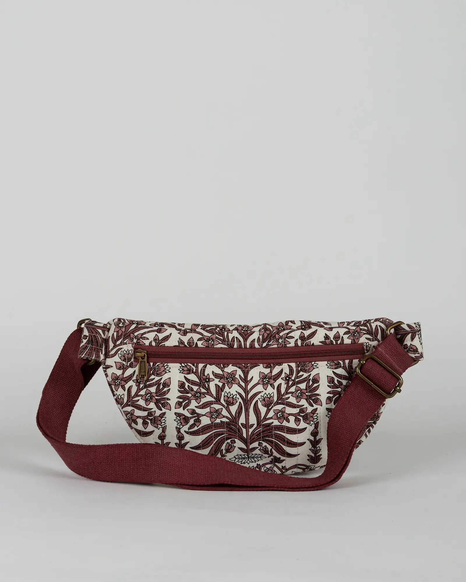 Sac banane matelassé Bokabas, imprimé Vale fleuri marron et blanc, vue de dos