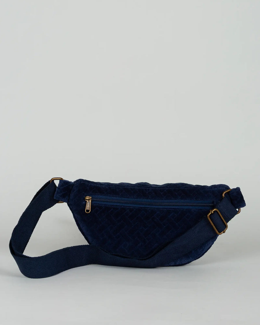 Sac banane velours côtelé Bokabas, bleu marine, vue de dos