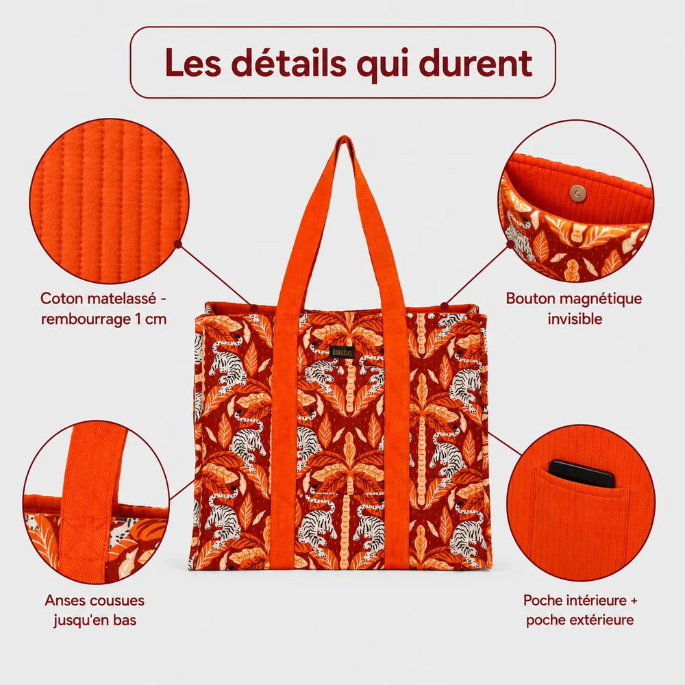 A bolsa tote em tecido acolchoado Leopard castanho