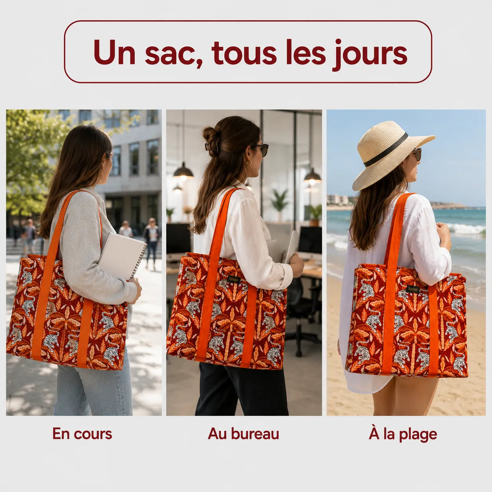 A bolsa tote em tecido acolchoado Leopard castanho